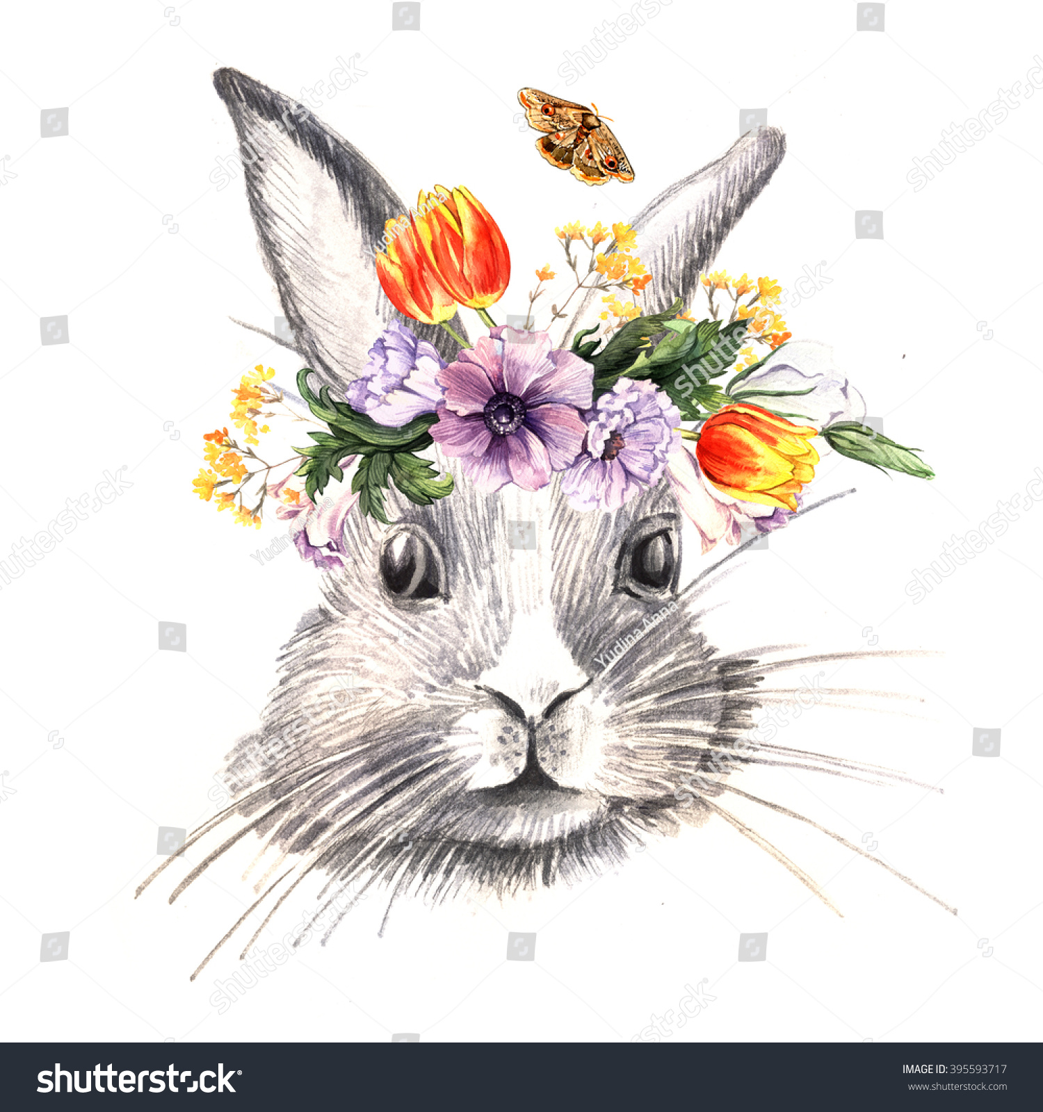 watercolor easter bunny handmade watercolor painting stock