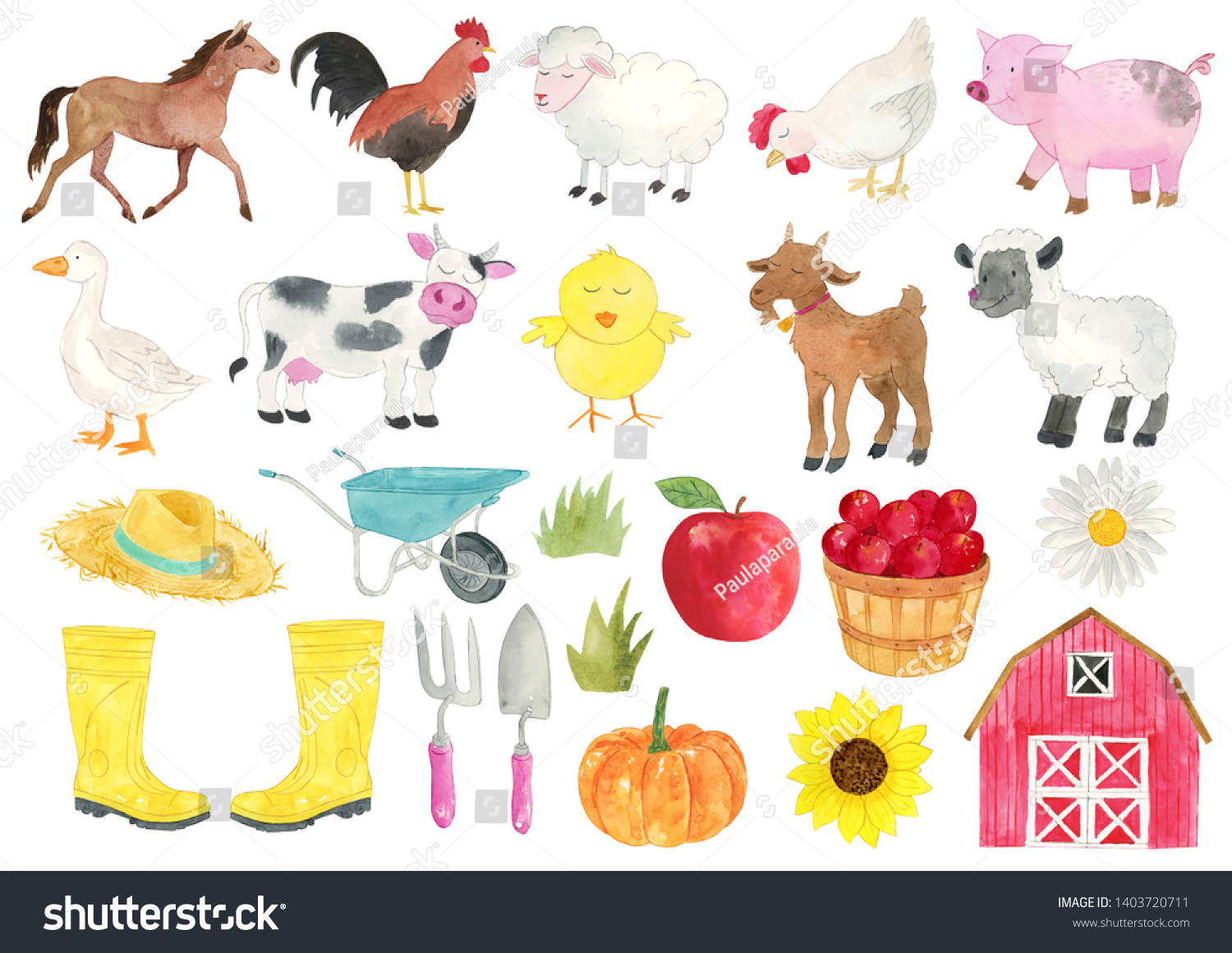 Download Watercolor Farm Animals Illustration Farm Animals Stock Illustration 1403720711