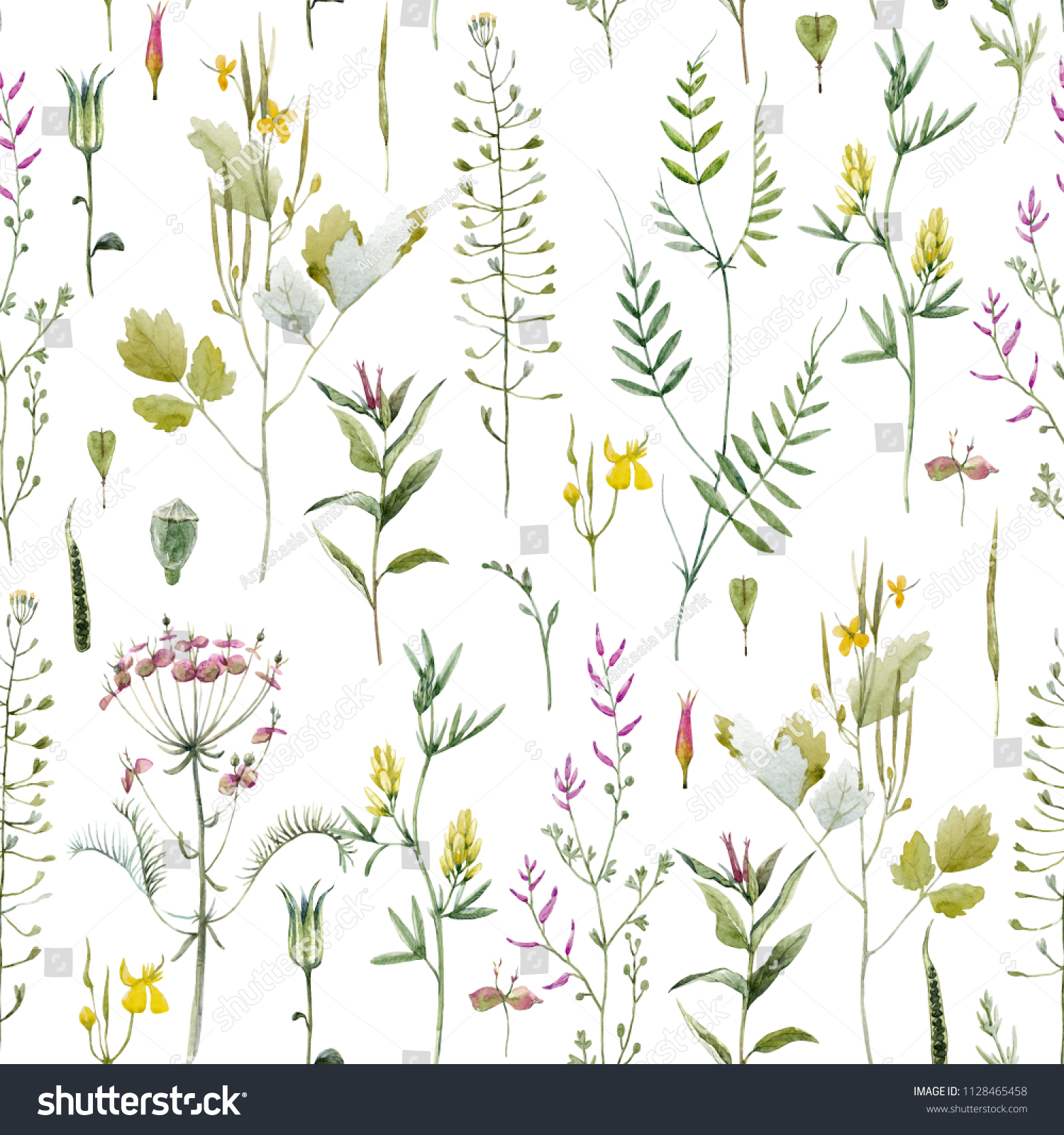 Watercolor Floral Botanical Pattern Green Grass Stock Illustration ...