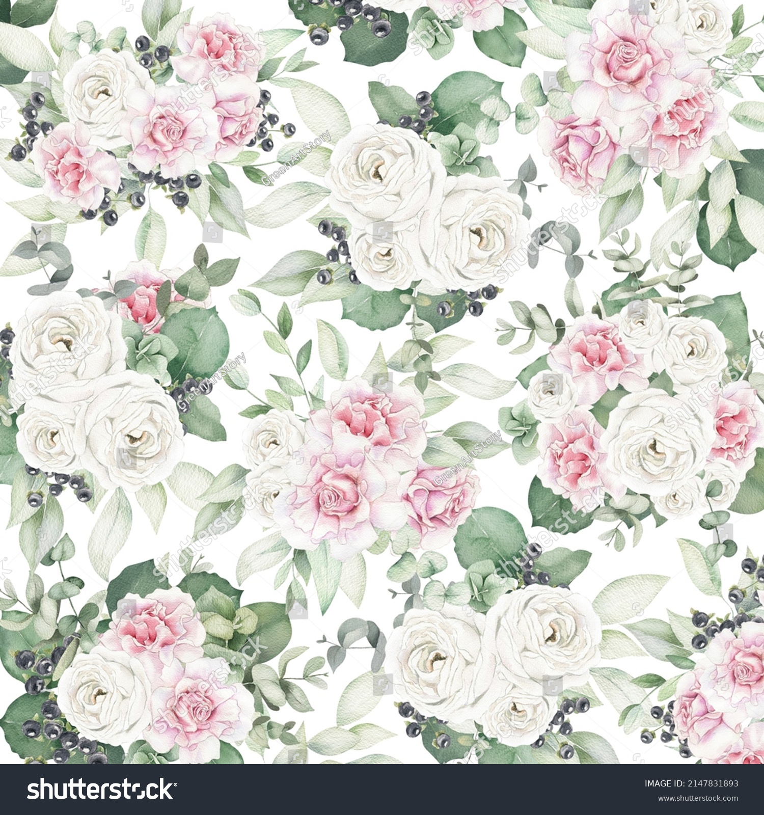 Watercolor Floral Digital Paper Hand Painted Stock Illustration ...