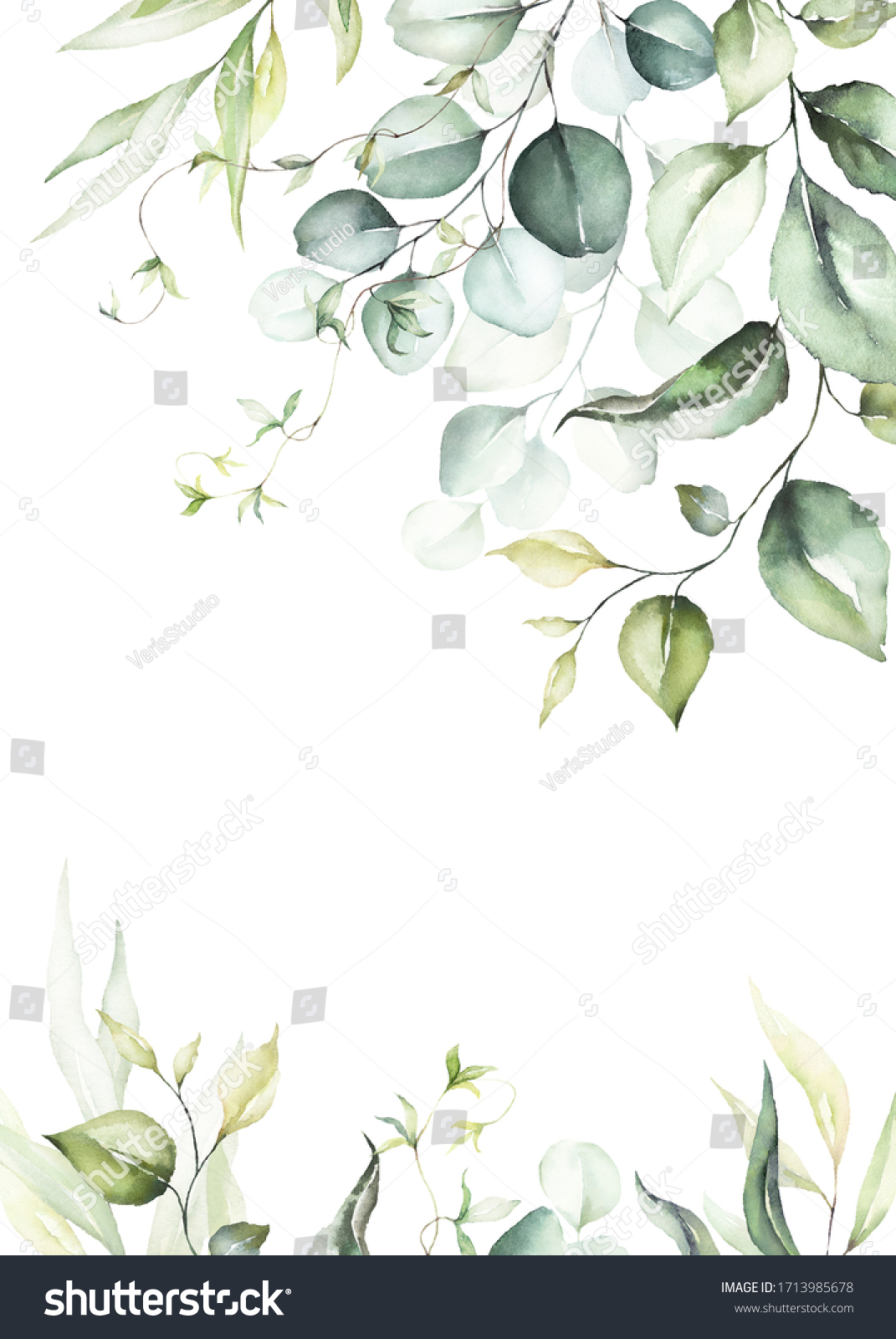 Watercolor Floral Frame Border Green Leaves Stock Illustration Shutterstock