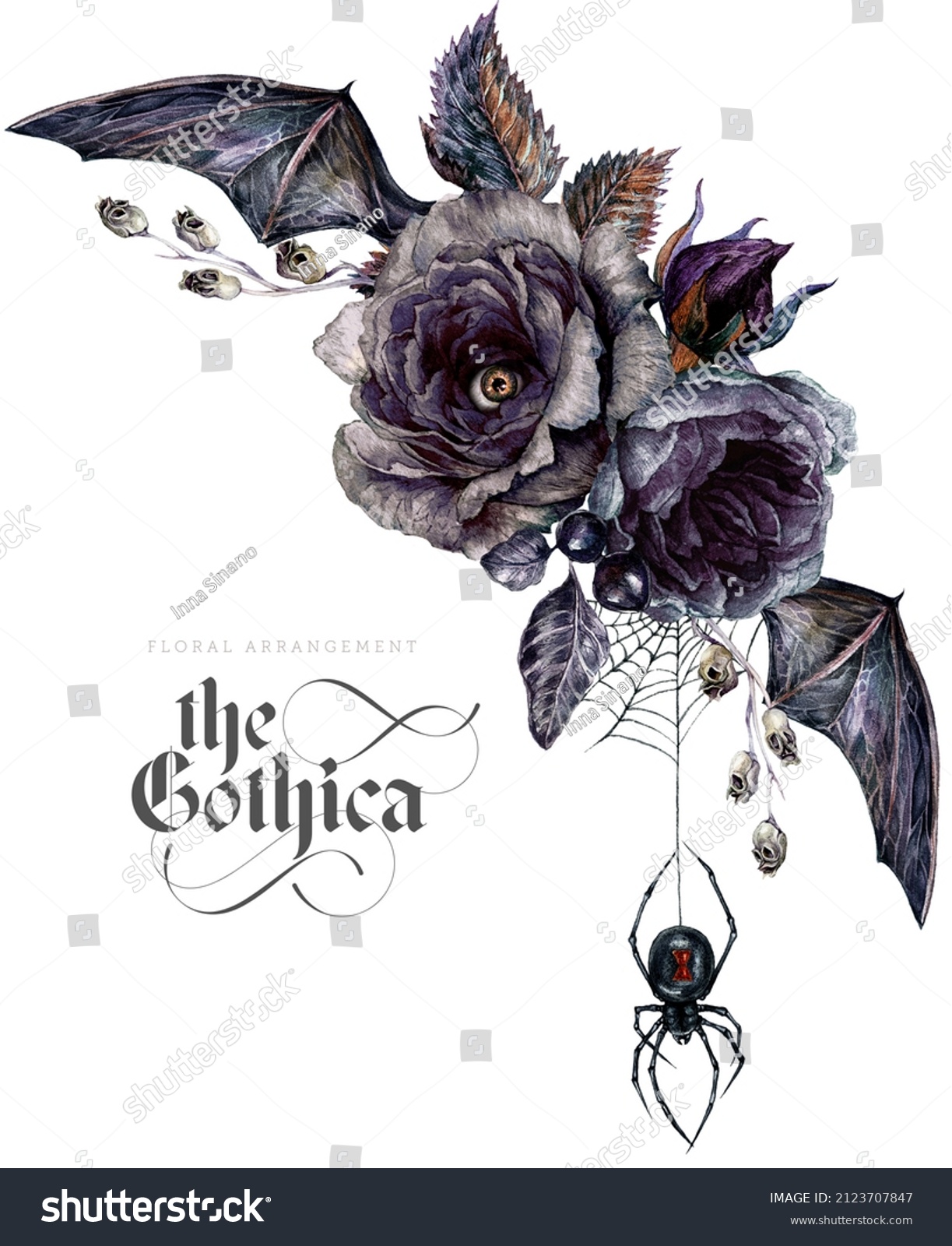 Watercolor Floral Gothic Arrangement Isolated On Stock Illustration