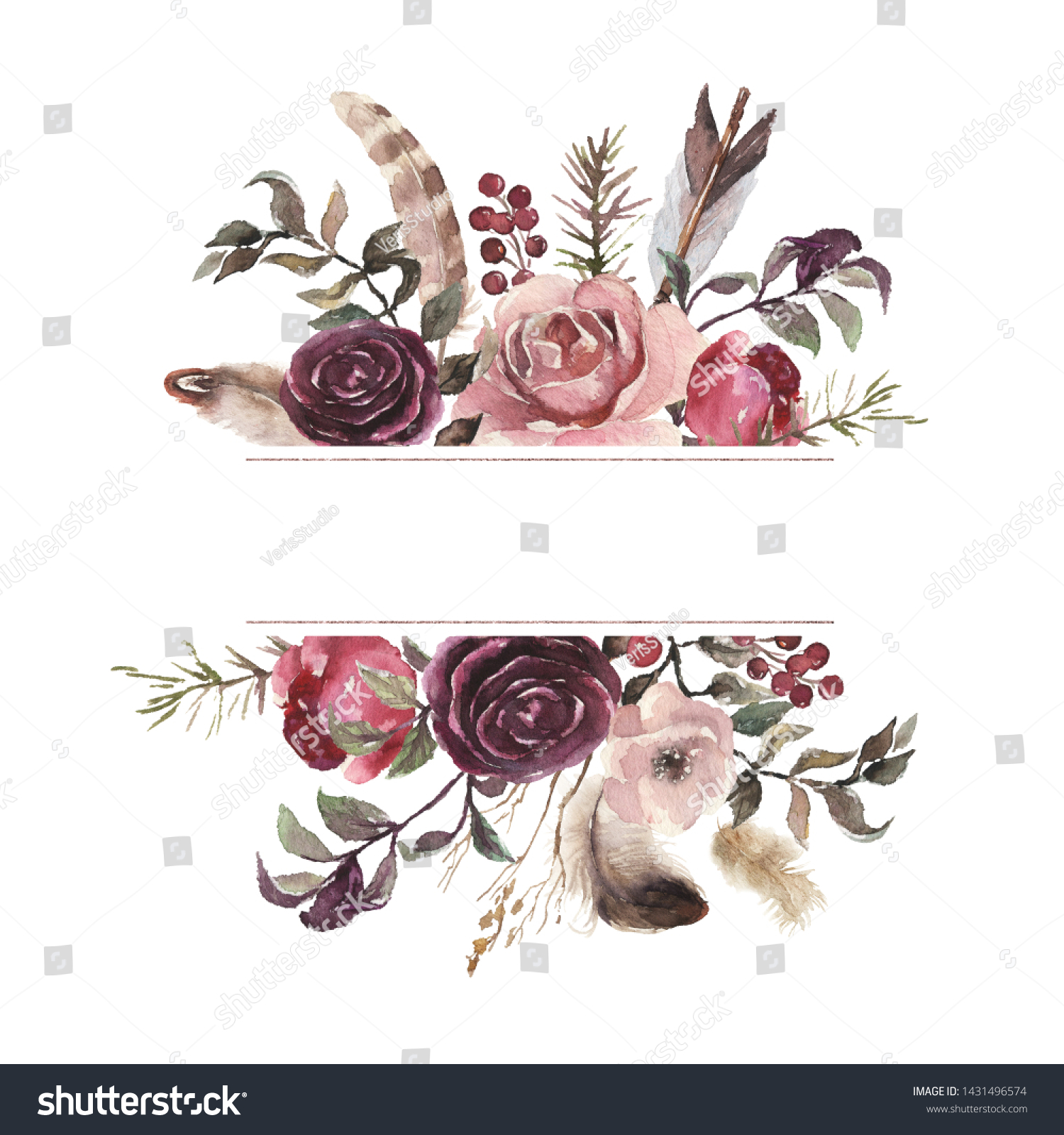 Watercolor Floral Illustration Flower Frame Border Stock Illustration