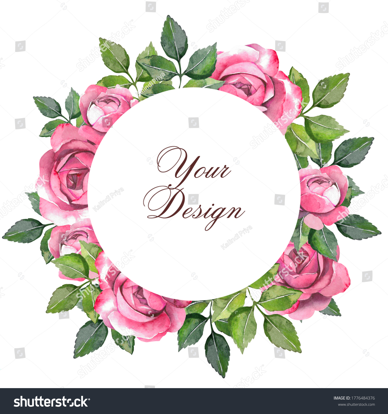 Watercolor Floral Illustration Delicate Roses Round Ilustrações Stock