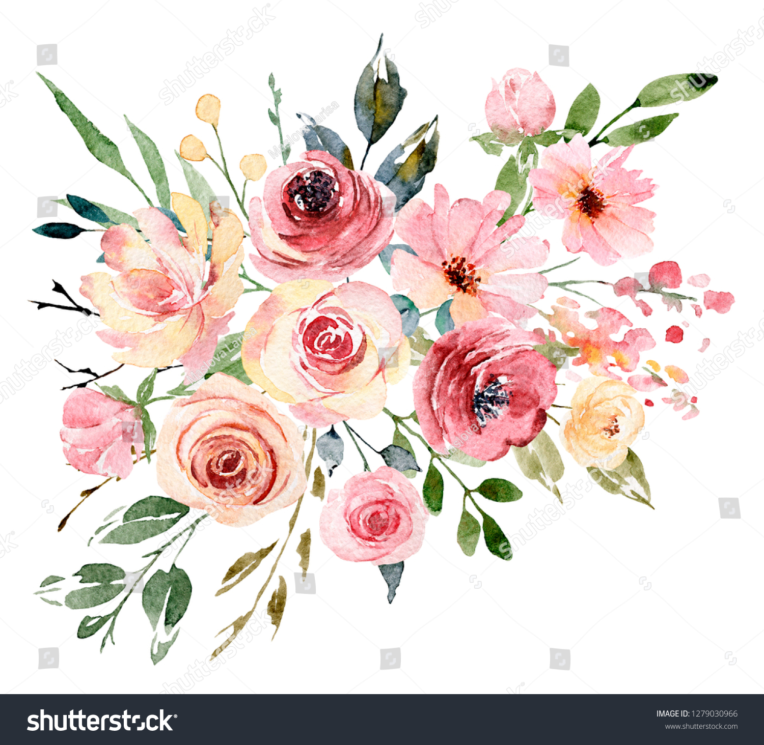 Watercolor Floral Spring Illustration Yellow Pink Stock Illustration ...