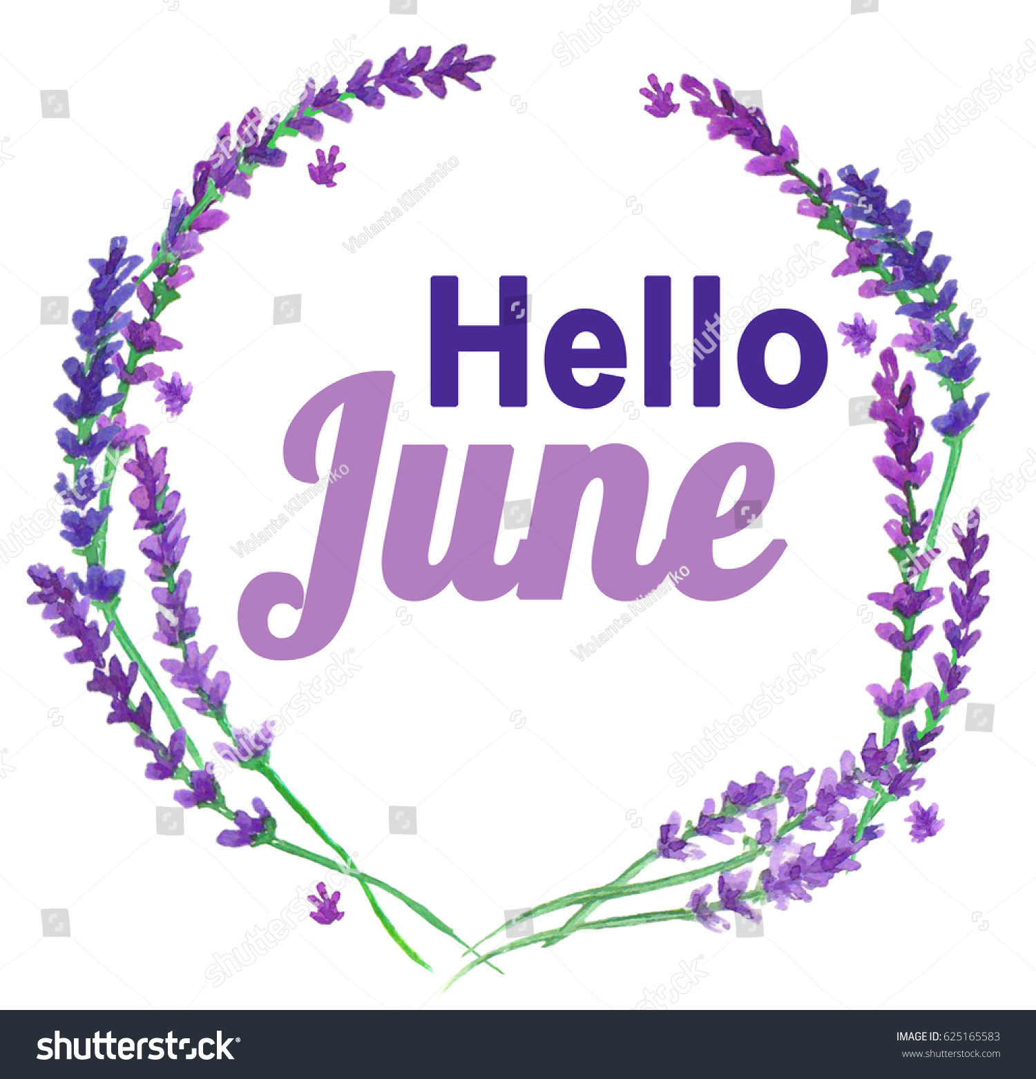 Watercolor Floral Wreath Hello June Stock Illustration 625165583