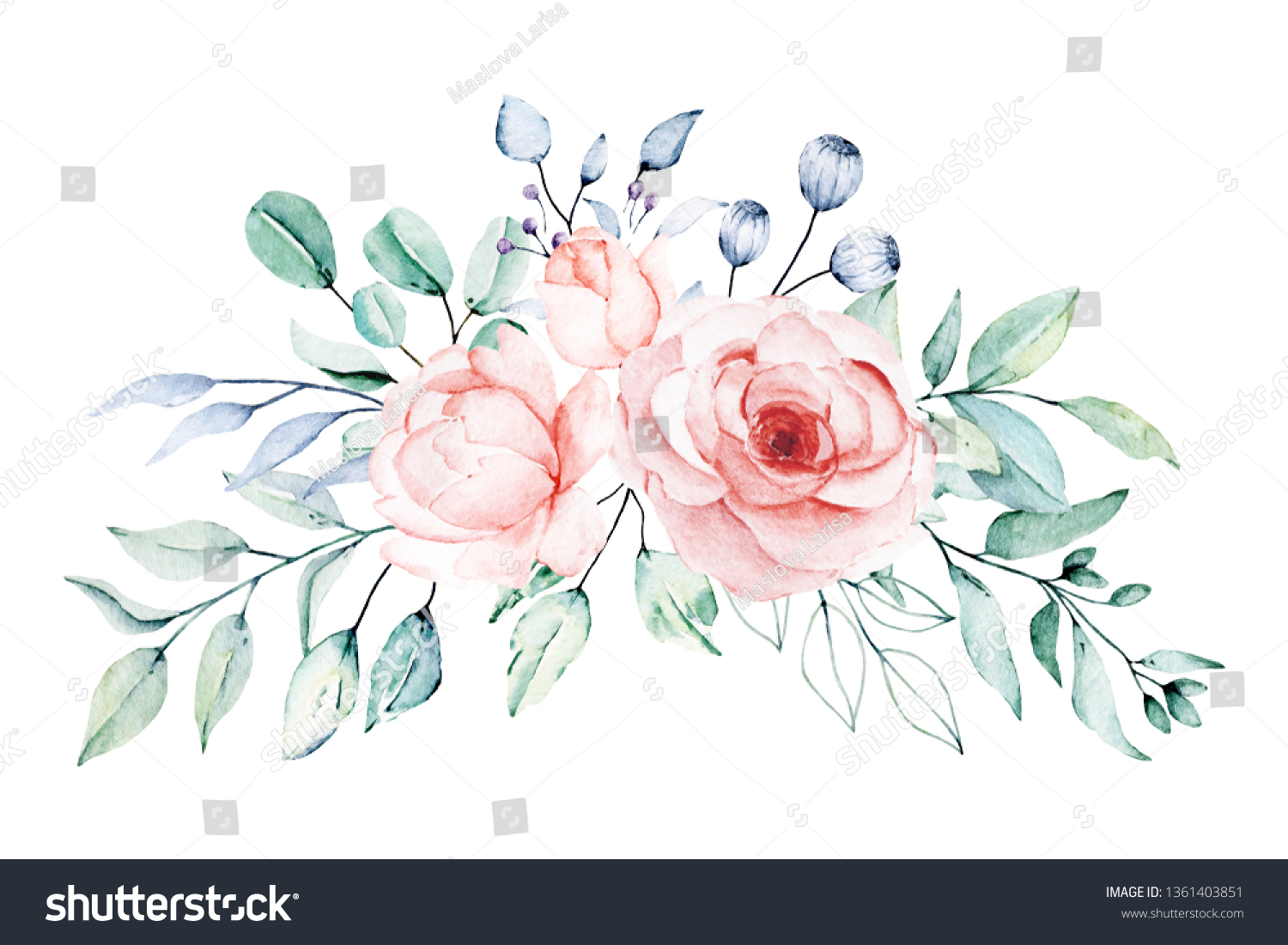 Watercolor Flower Bouquet Floral Clip Art Stock Illustration 1361403851