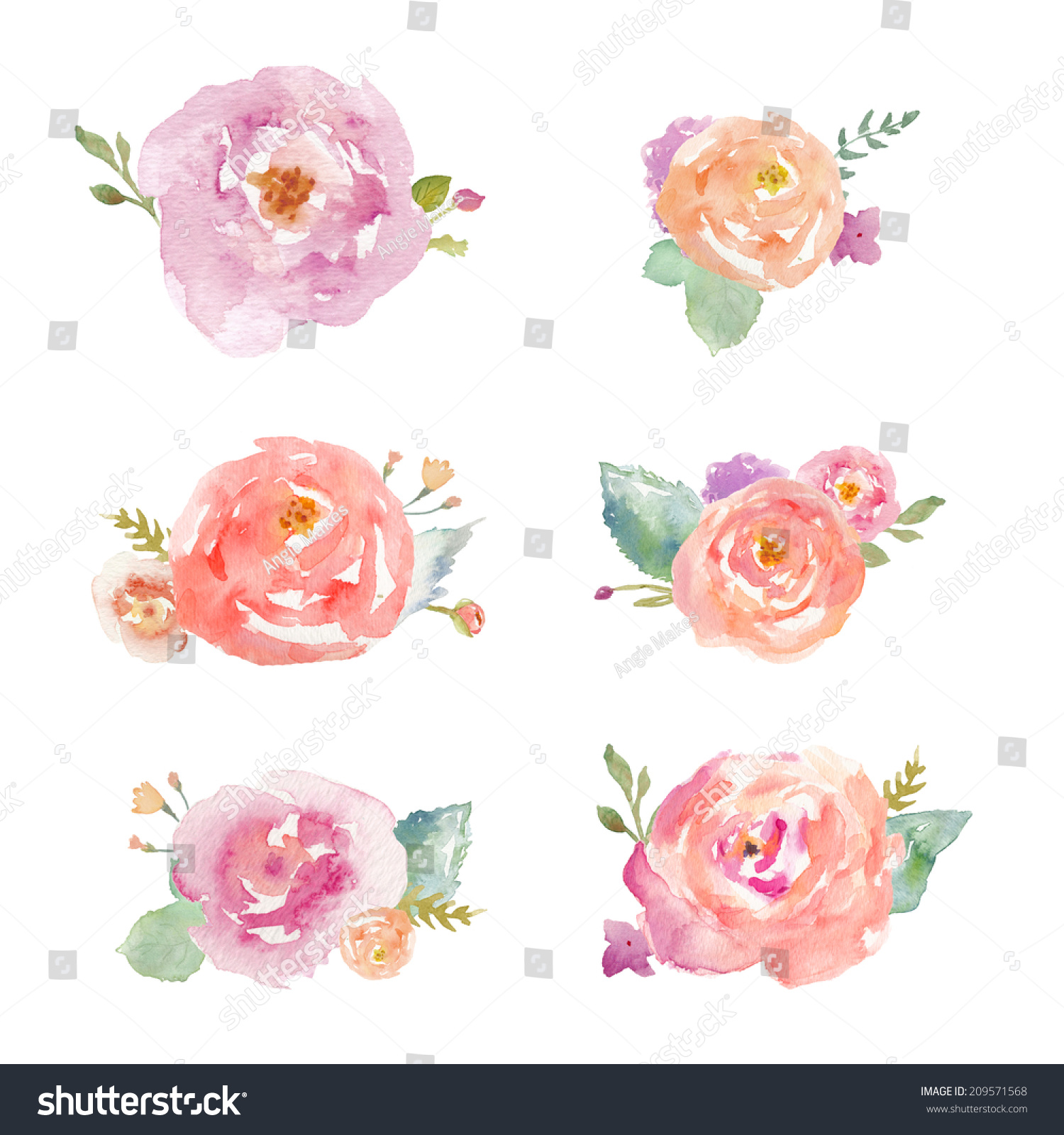 Watercolor Flower Bunches. Flower Bouquets. Watercolour Foliage Stock ...