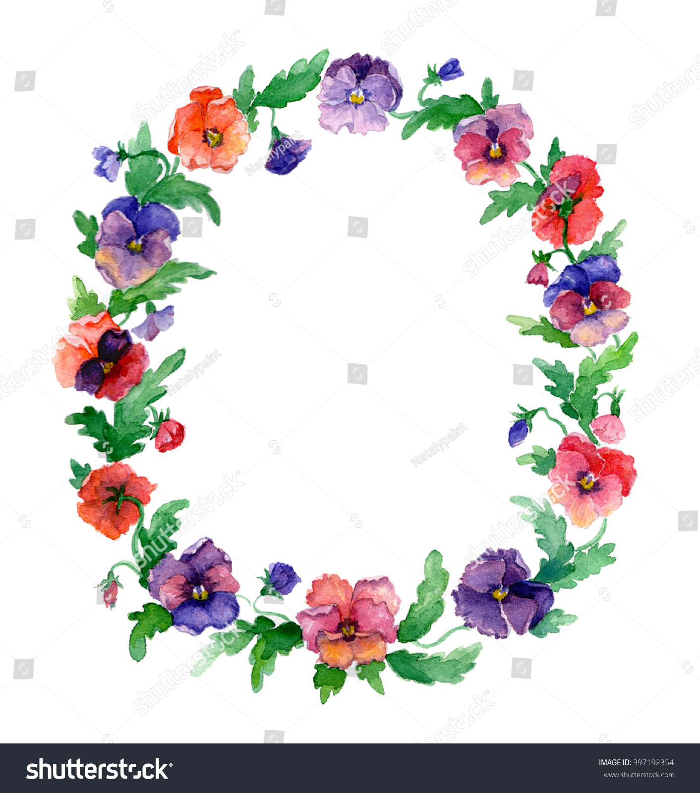 Watercolor Flower Wreath Pansies Stock Illustration 397192354 Shutterstock 2845
