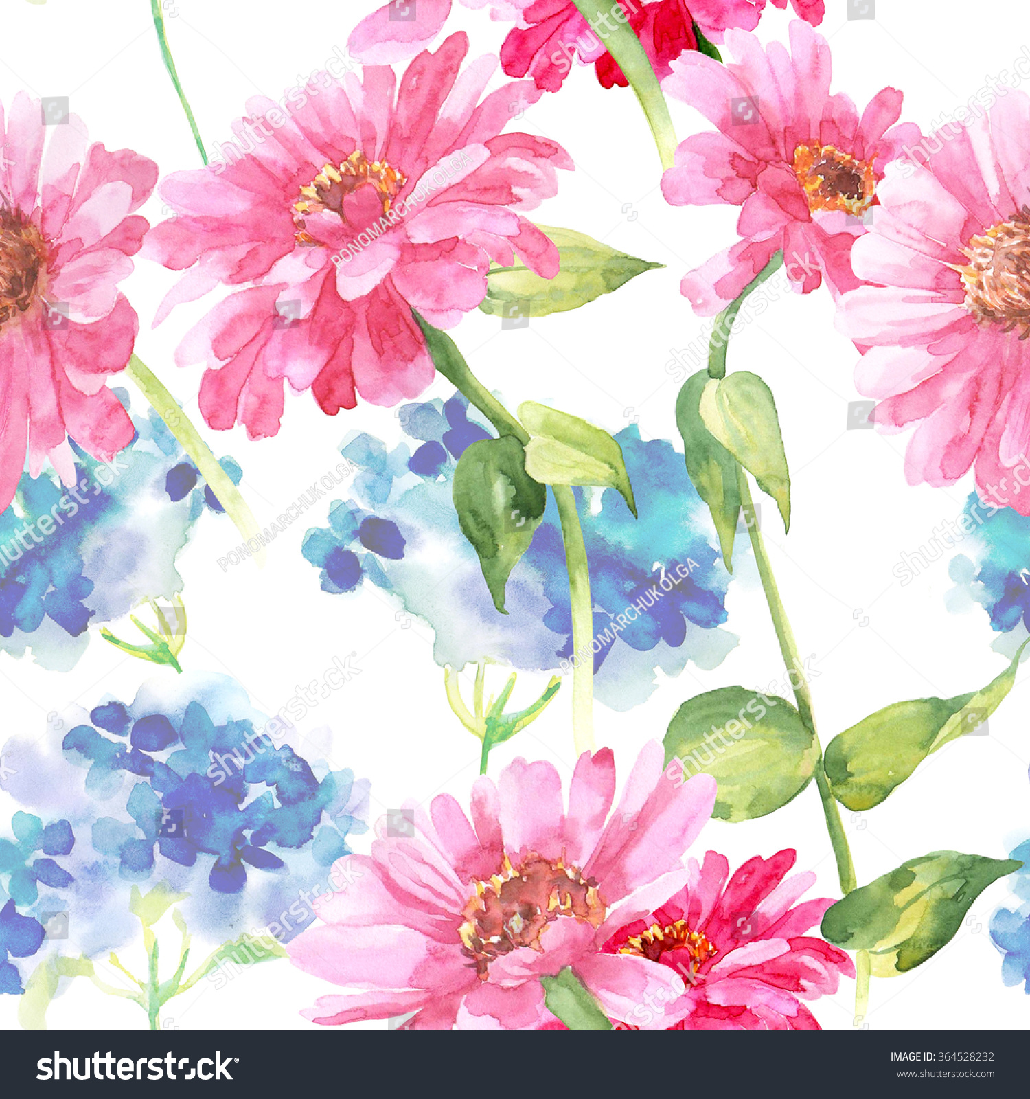 Watercolor Flowers Designfloral Pattern On White Stock ...