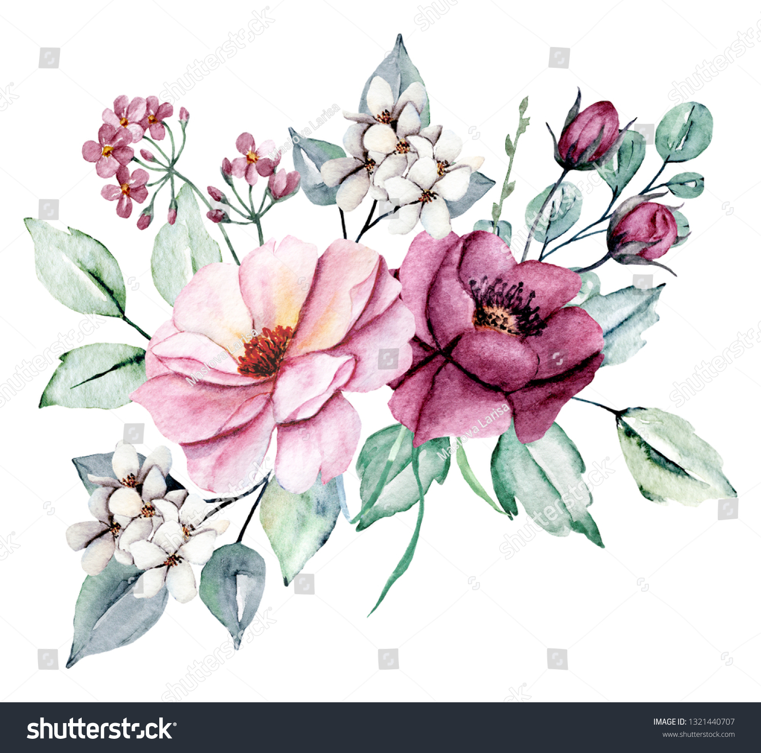 Watercolor Flowers Floral Bouquet Perfectly Print Stock Illustration ...