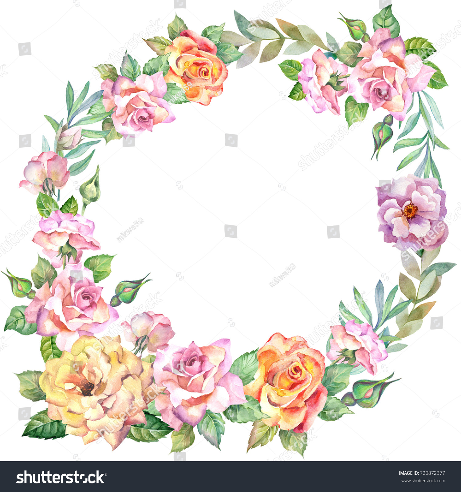 Watercolor Flowers Wreath Stock Illustration 720872377 | Shutterstock