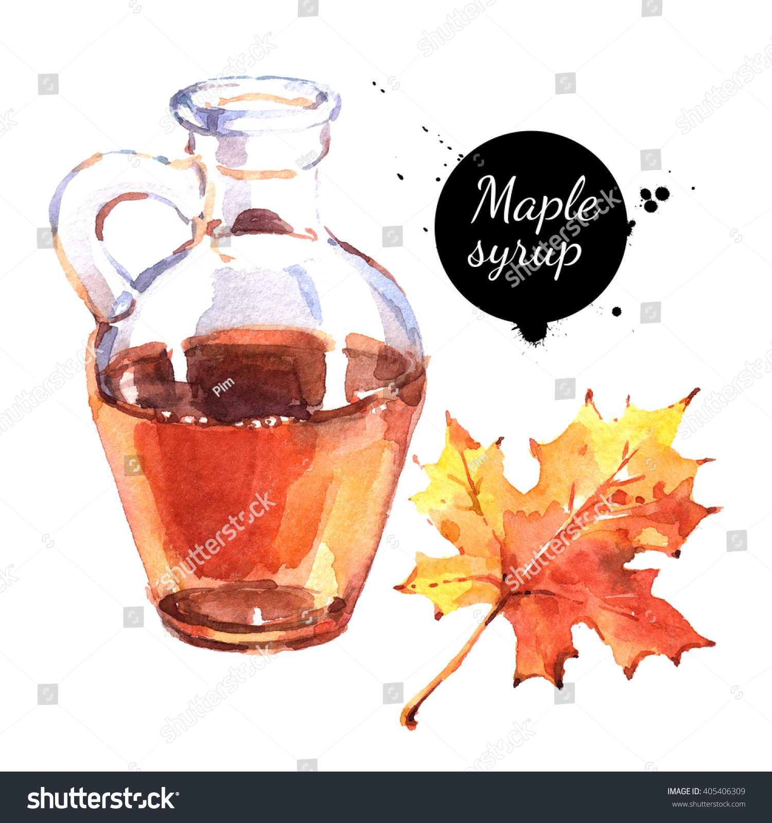 Watercolor Hand Drawn Maple Syrup Glass Stock Illustration