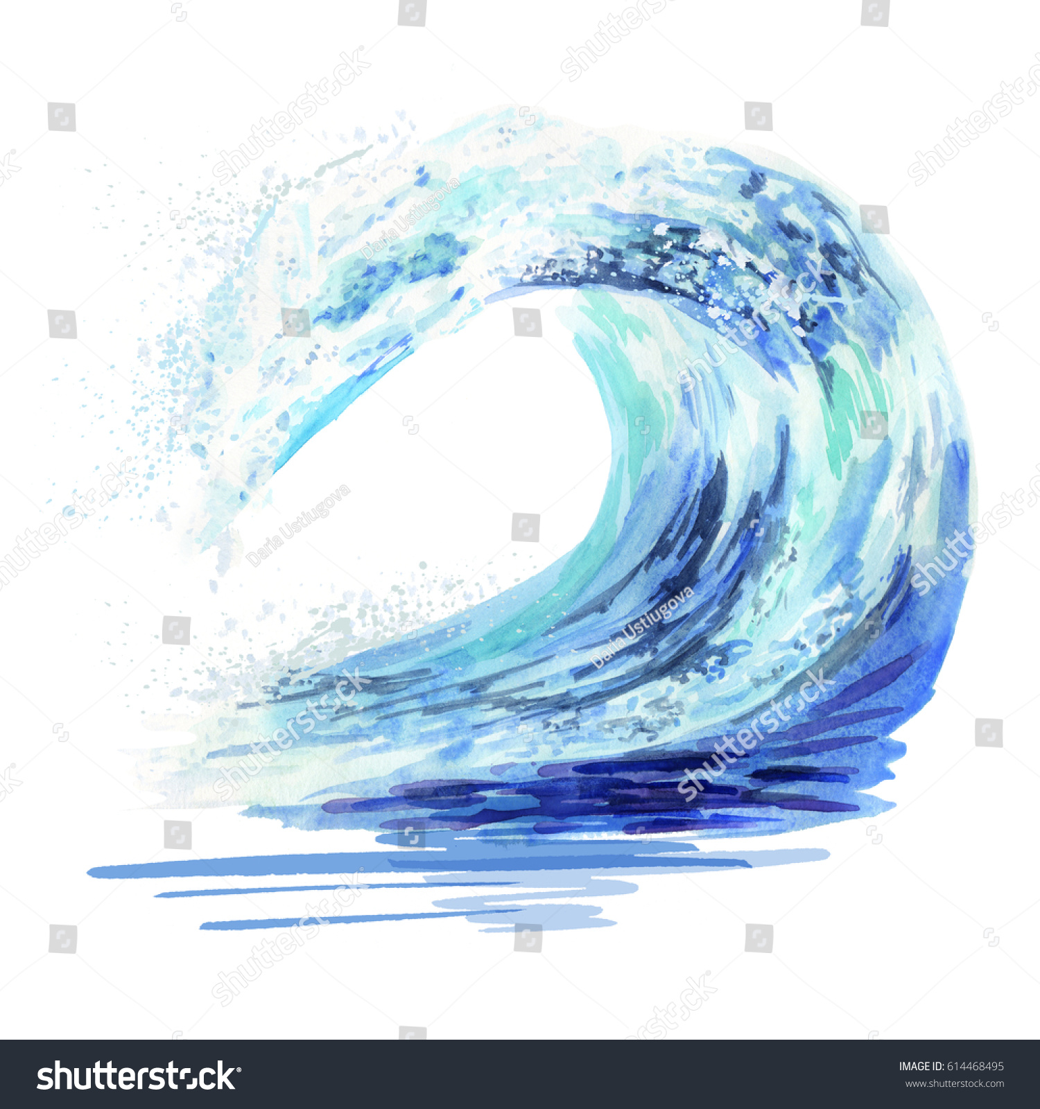 Watercolor Hand Drawn Ocean Wave Sketch em ilustra o stock 614468495 