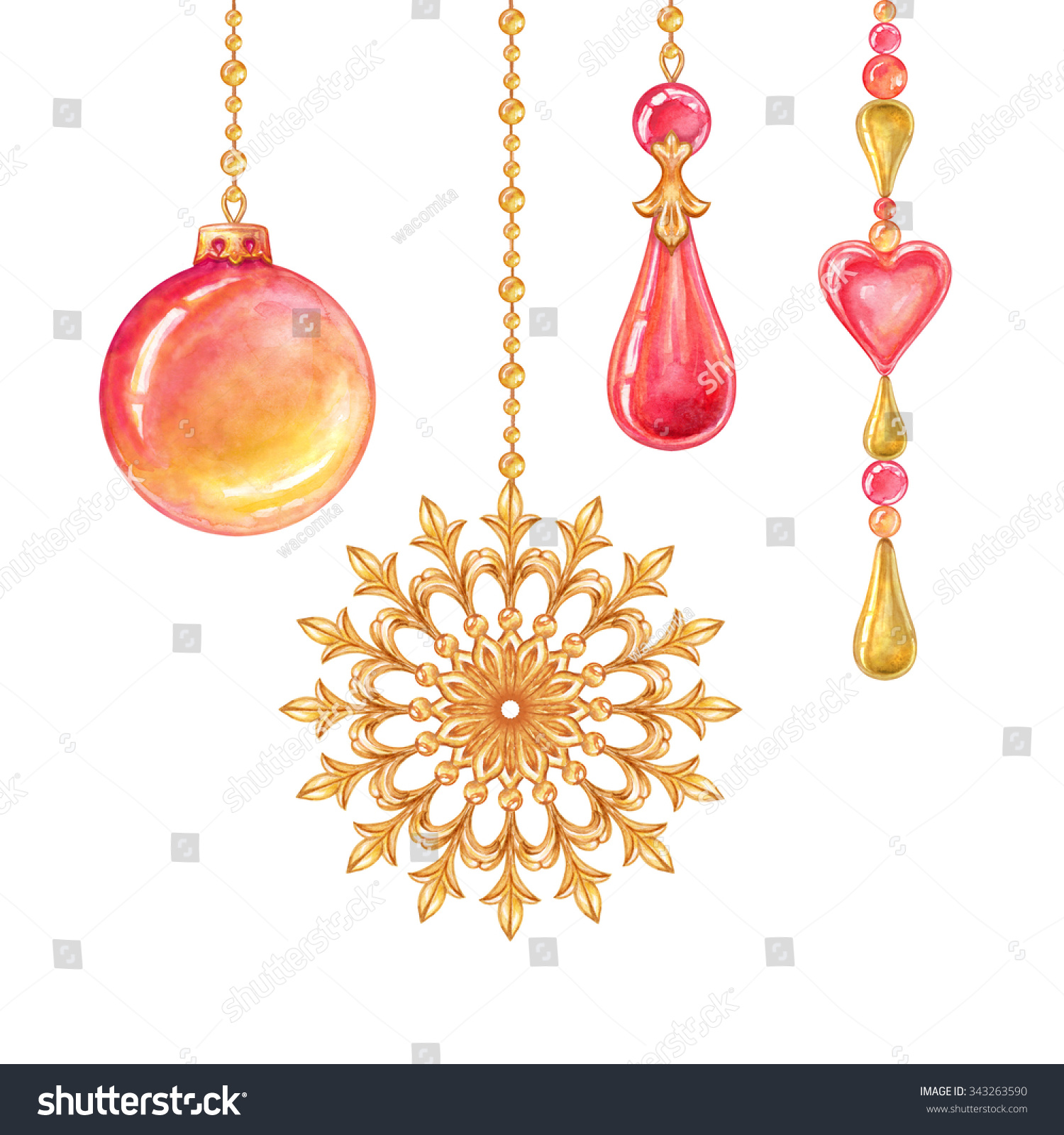 Watercolor Hand Painted Elements Hanging Christmas Stock Illustration