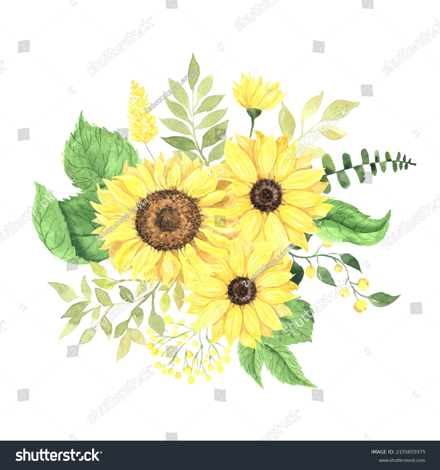 Watercolor Hand Painted Sunflower Clipart Isolated Stock Illustration ...