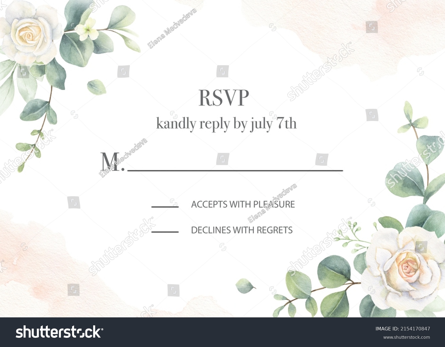 Watercolor Hand Painted Wedding Invitation Card Stock Illustration ...