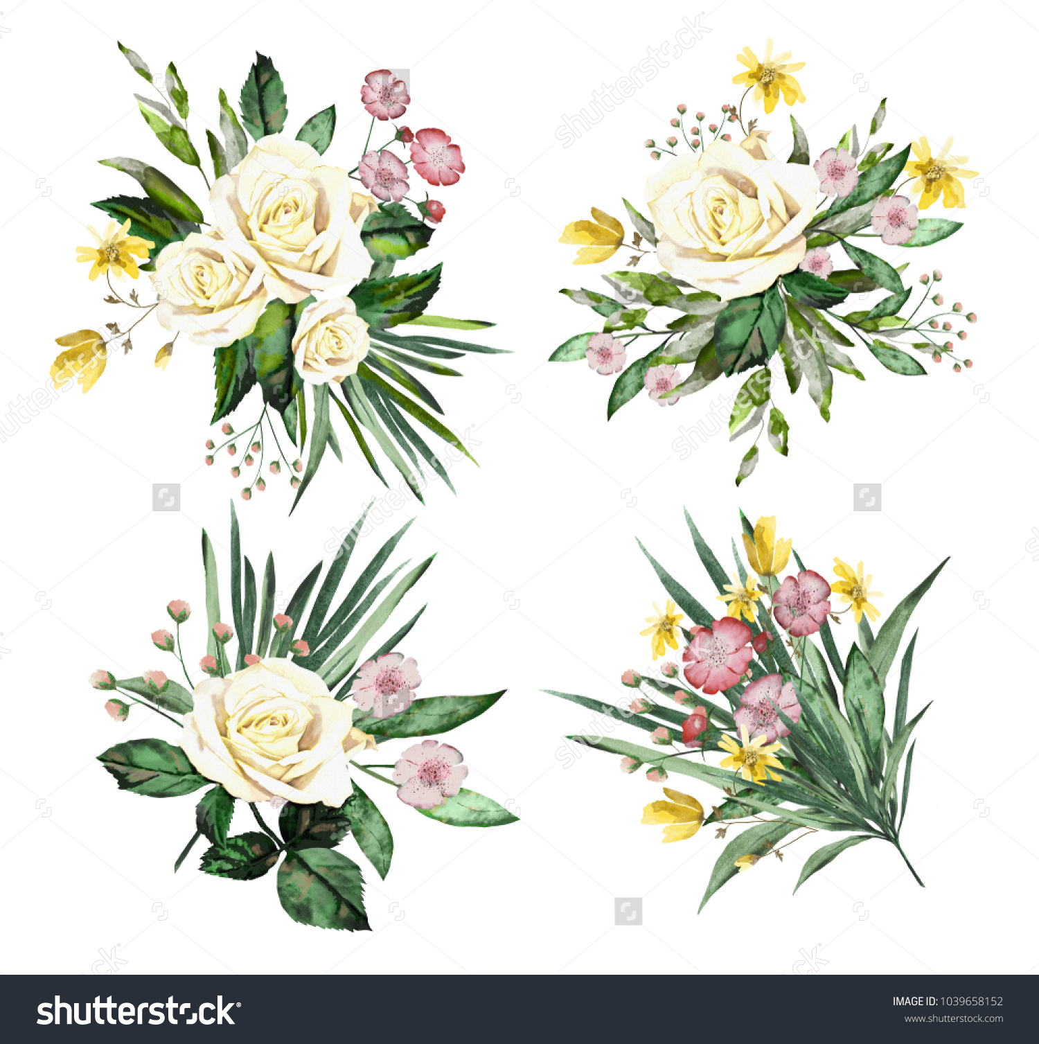 Watercolor Illustration Botanical Collection Set Wild Stock ...