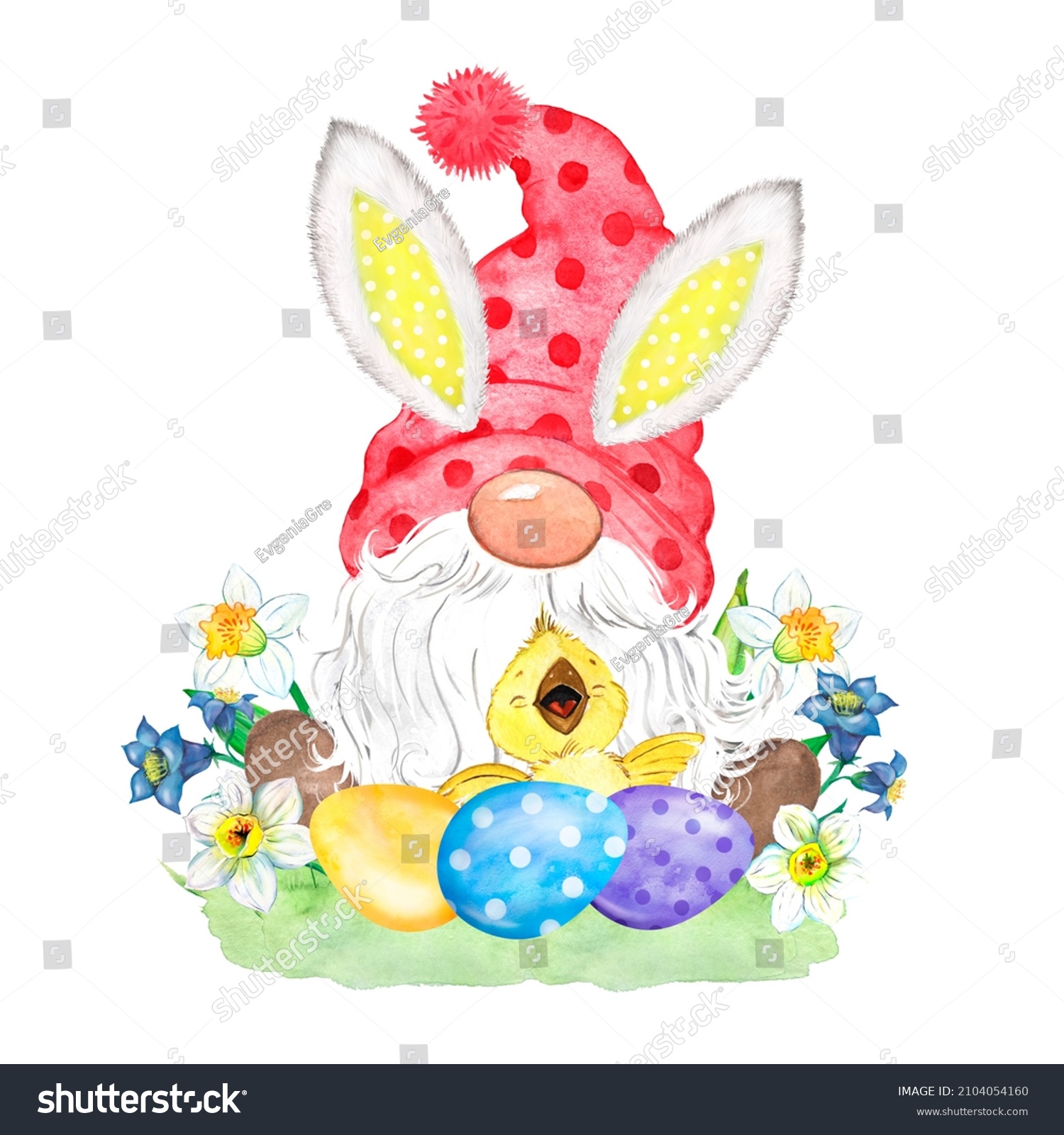 Watercolor Illustration Easter Gnome Easter Bunny Stock Illustration ...