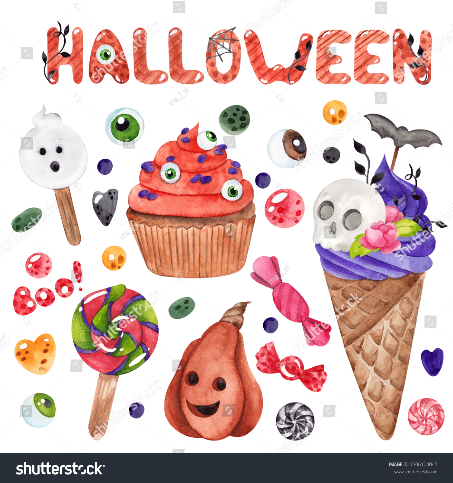 Watercolor Illustration Halloween Sweet Cake Ice Stock Illustration 1506104045