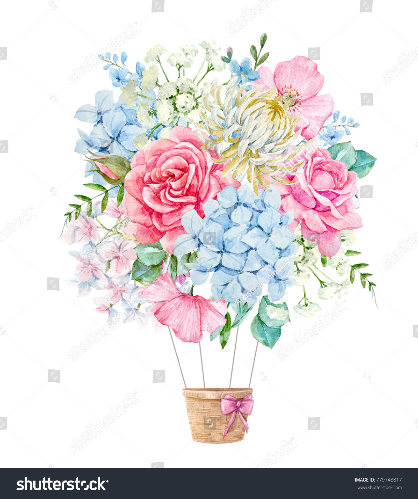 watercolor illustration delicate floral bouquet pink stock