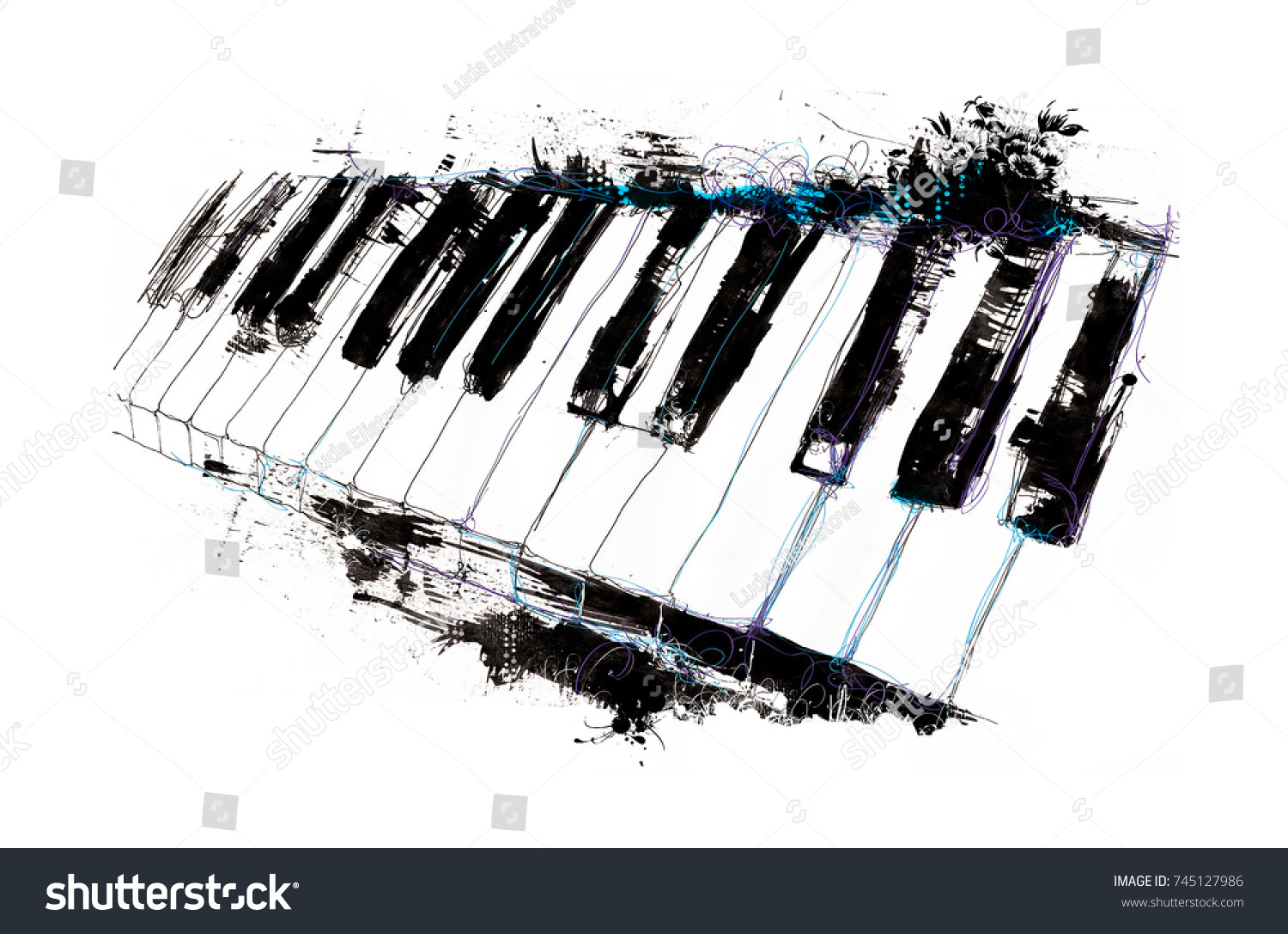 ピアノの鍵盤の水彩イラスト のイラスト素材