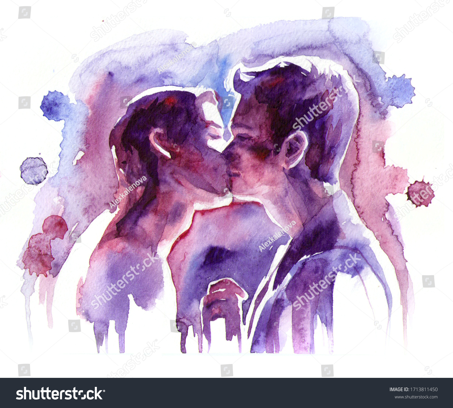 Watercolor Illustration Two Gay Men Kissing Stock Illustration 1713811450 5280