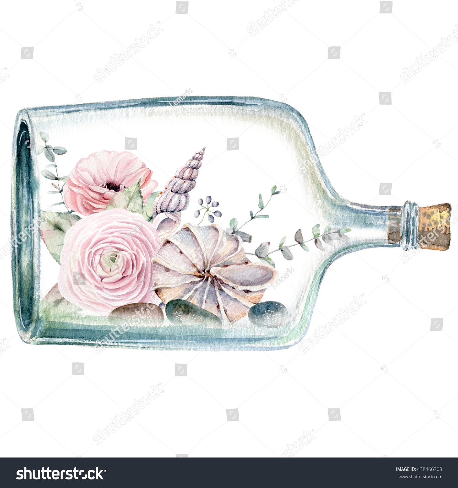 Watercolor Illustration Flowers Inside Bottle Can em ilustração stock