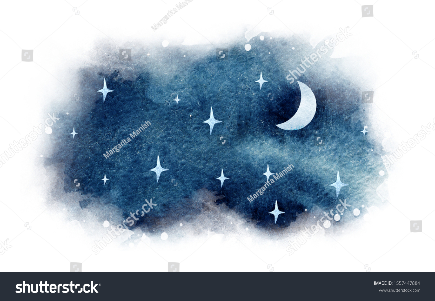 Watercolor Night Mountains Scene Stock Illustration 1557447884