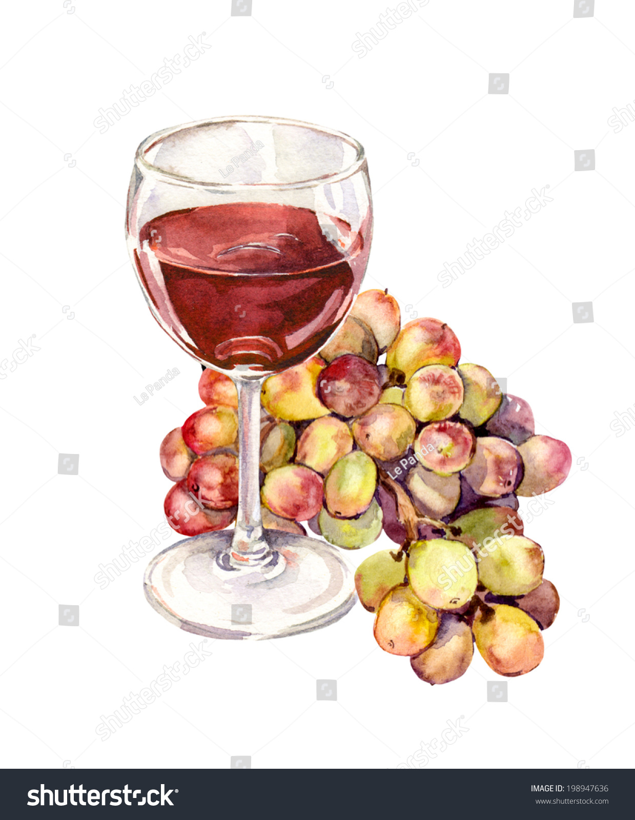 Watercolor Painting - Grape And Wine Glass Stock Photo 198947636 ...