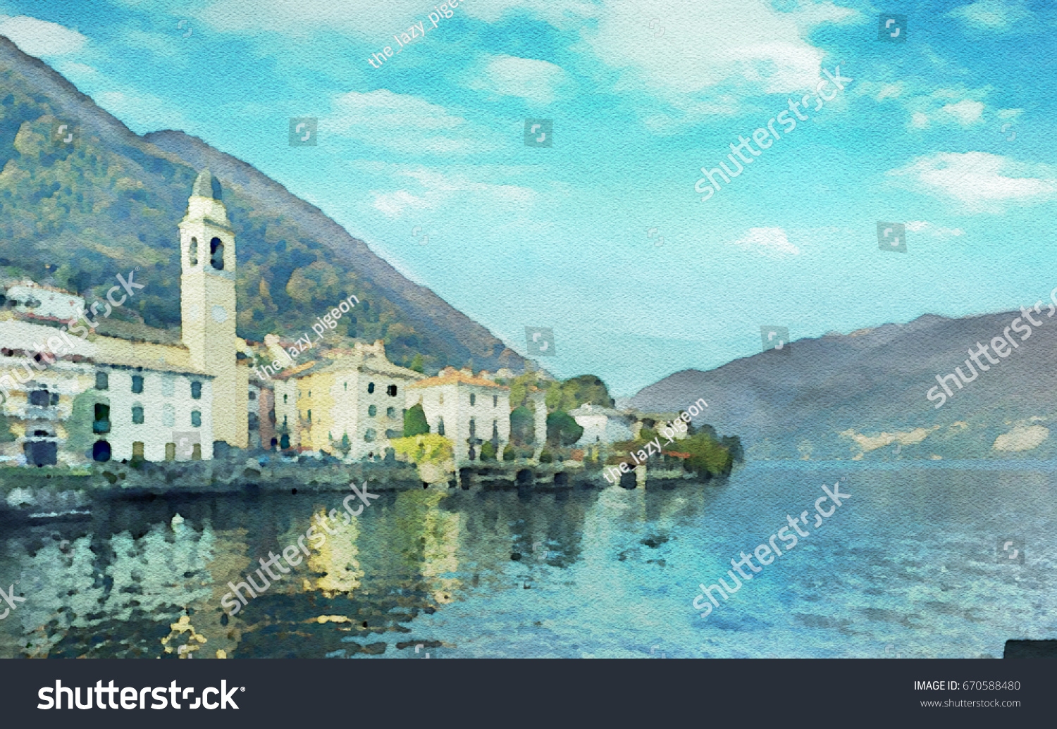 Lake Como Watercolorlakeitaly Acquarelli Lake Como Lakeitaly Ossuccio Italianlandscape Hand Acquarellata Print Watercolorprint