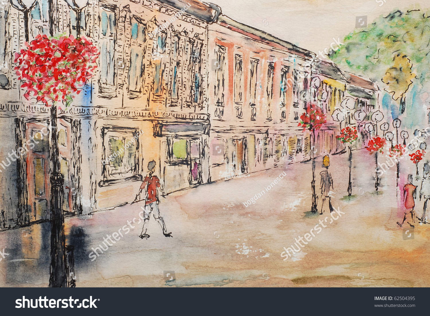 Watercolor Painting, Urban Landscape Stock Photo 62504395 : Shutterstock