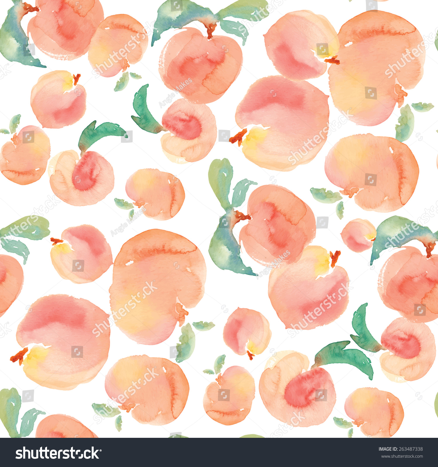 Watercolor Peaches Pattern Background Repeating Fruit Stock ...