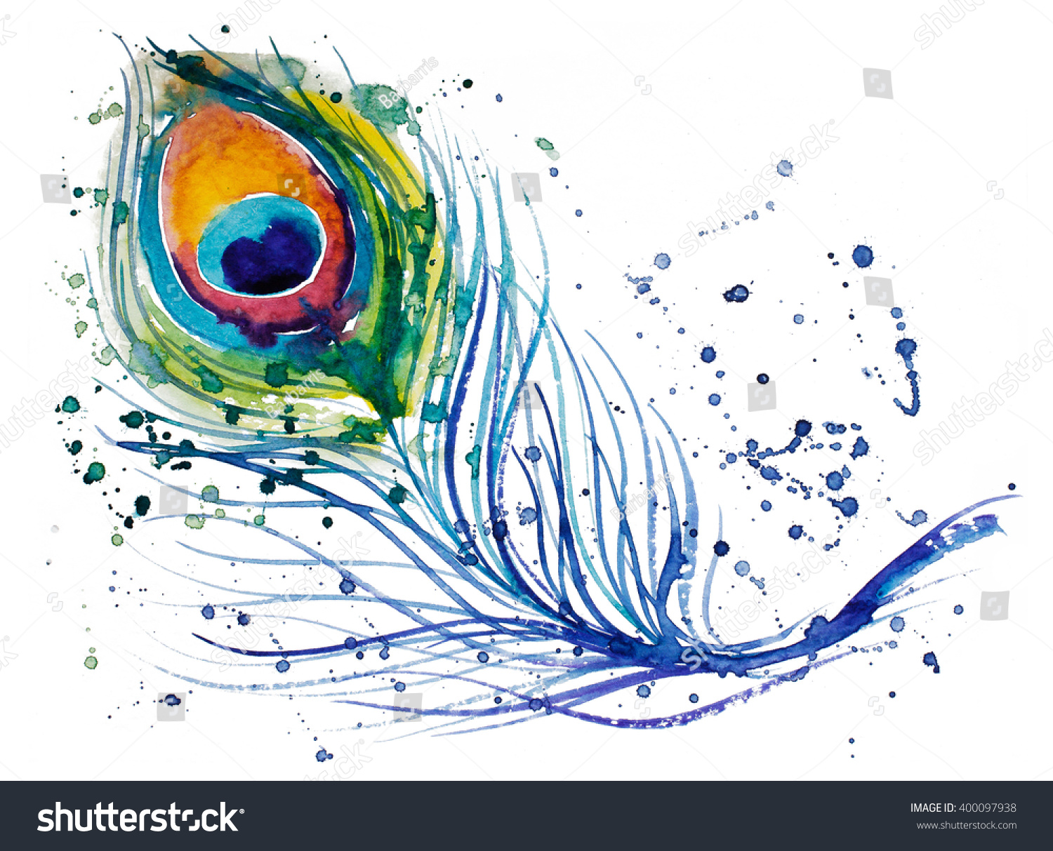 水彩孔雀の羽 のイラスト素材 400097938