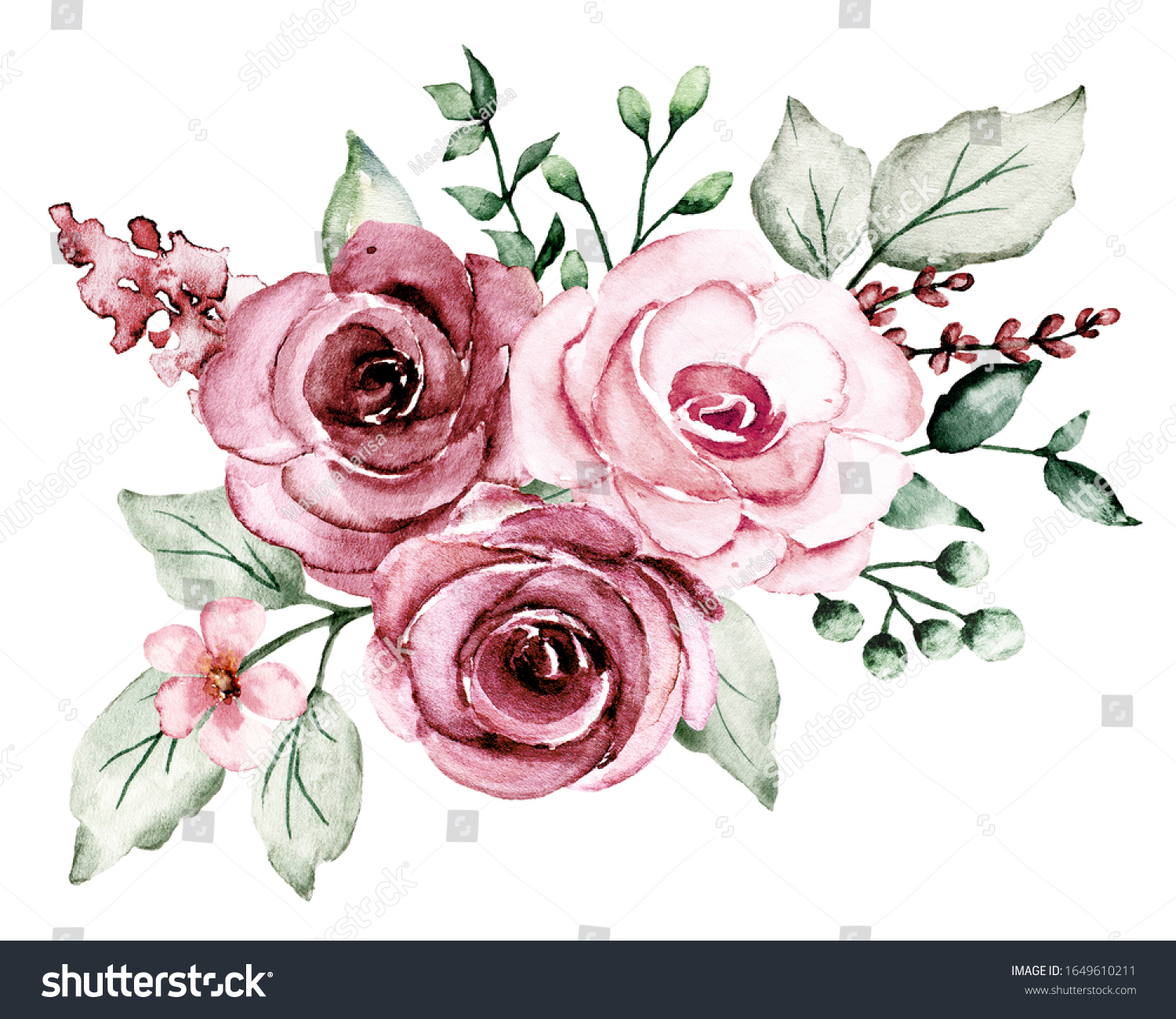 Watercolor Pink Flowers Roses Floral Clip Stock Illustration Shutterstock