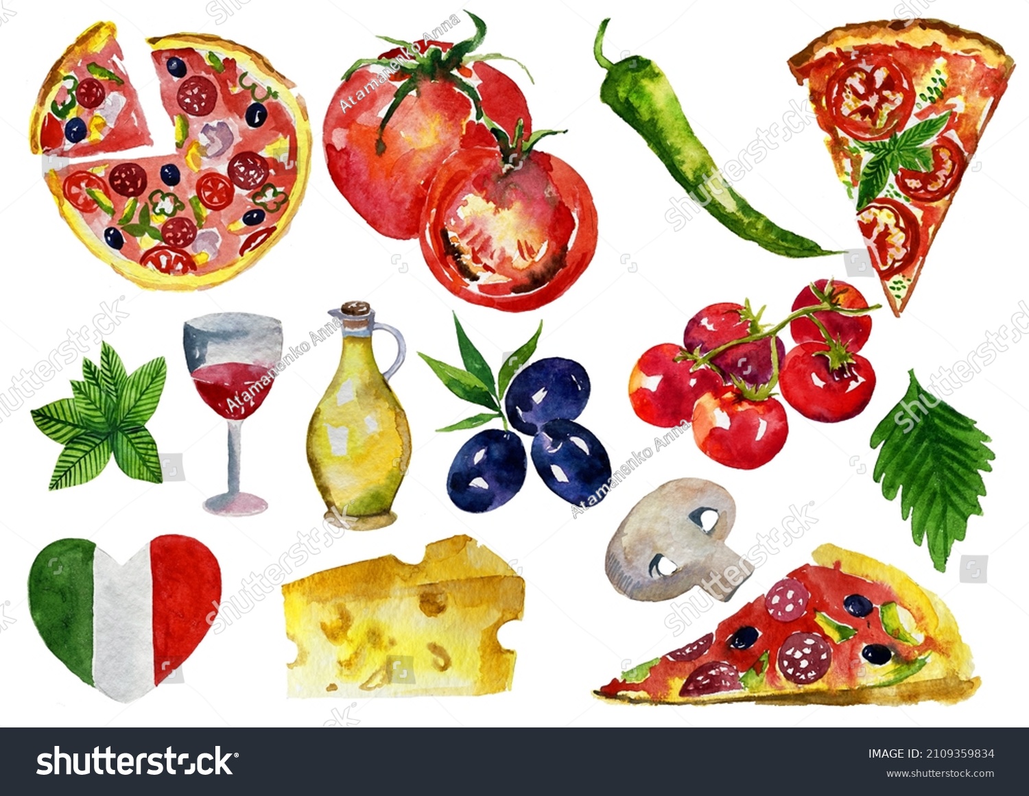 Watercolor Pizza Clipartpizza Restaurantitaly Clipart Pizza Stock ...