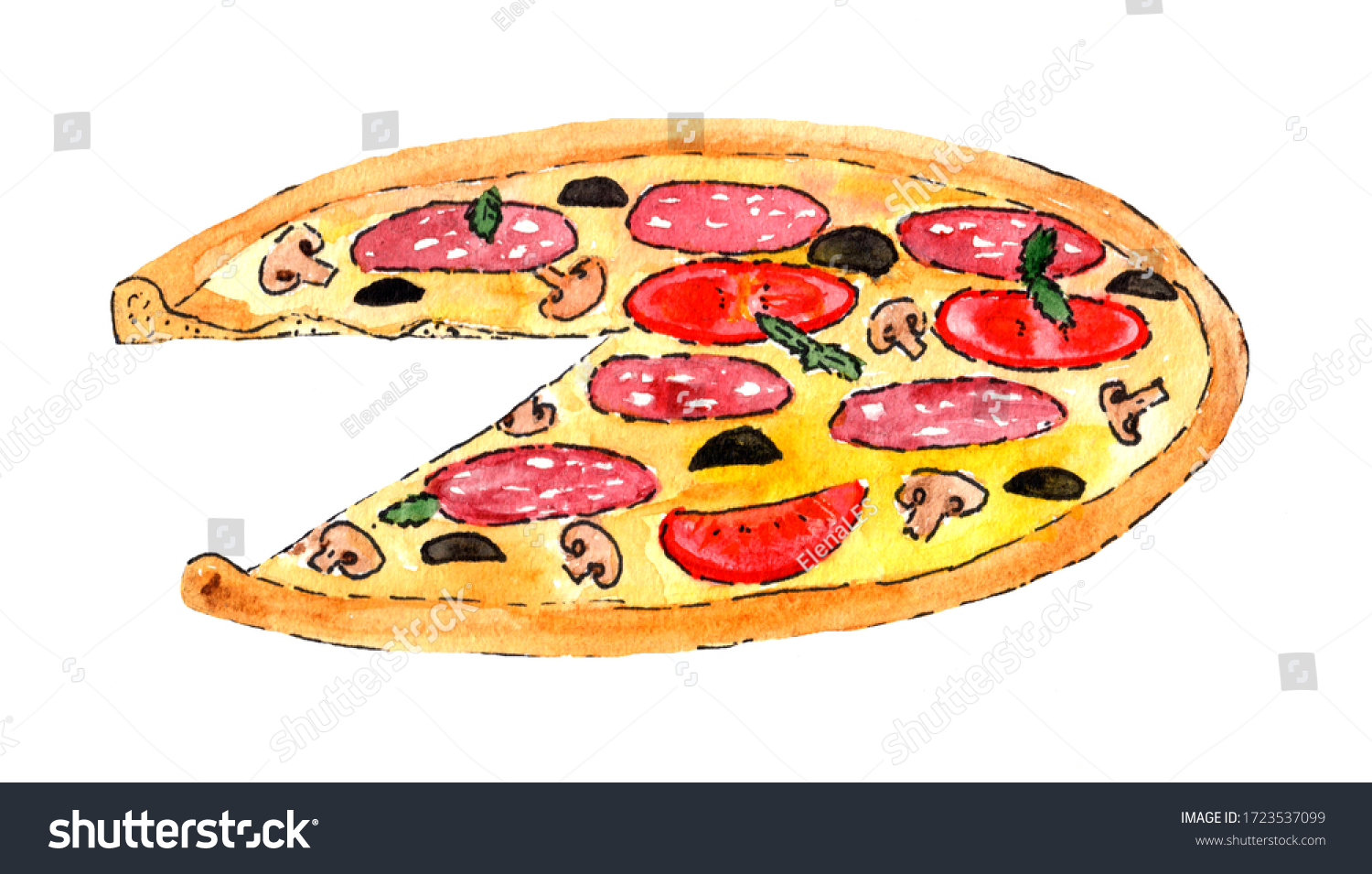 Watercolor Pizza Illustration Fast Food On Stock Illustration ...