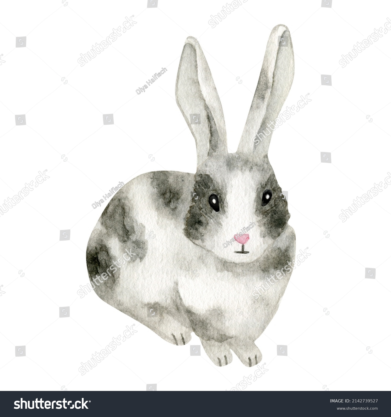 Watercolor Rabbit Illustration Hand Drawn Cute Stock Illustration ...