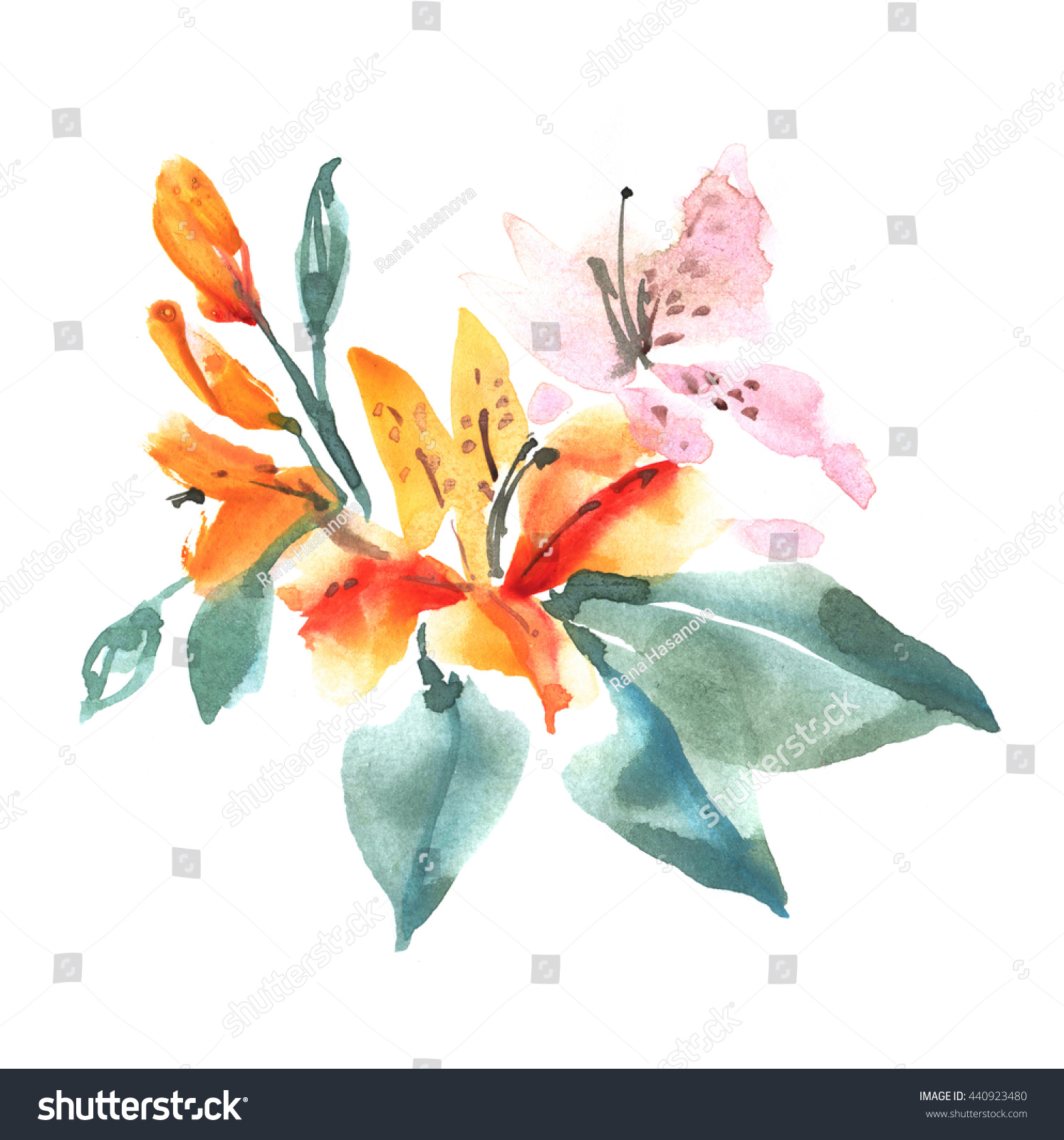 Watercolor Red Tiger Lily Flower On Stock Illustration 440923480 ...