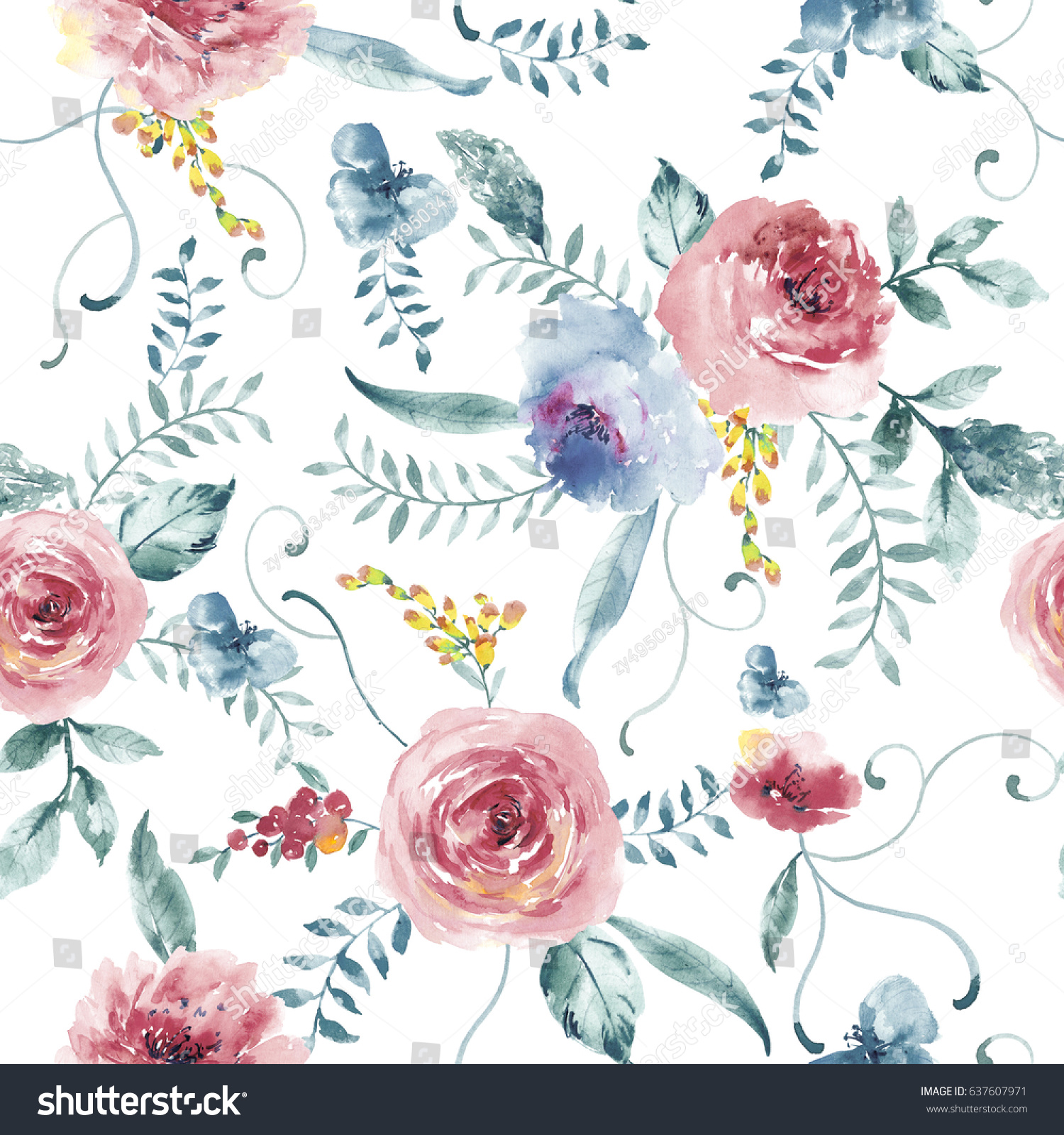 Download Watercolor Rose Bundle Border Seamless Pattern Stock Illustration 637607971