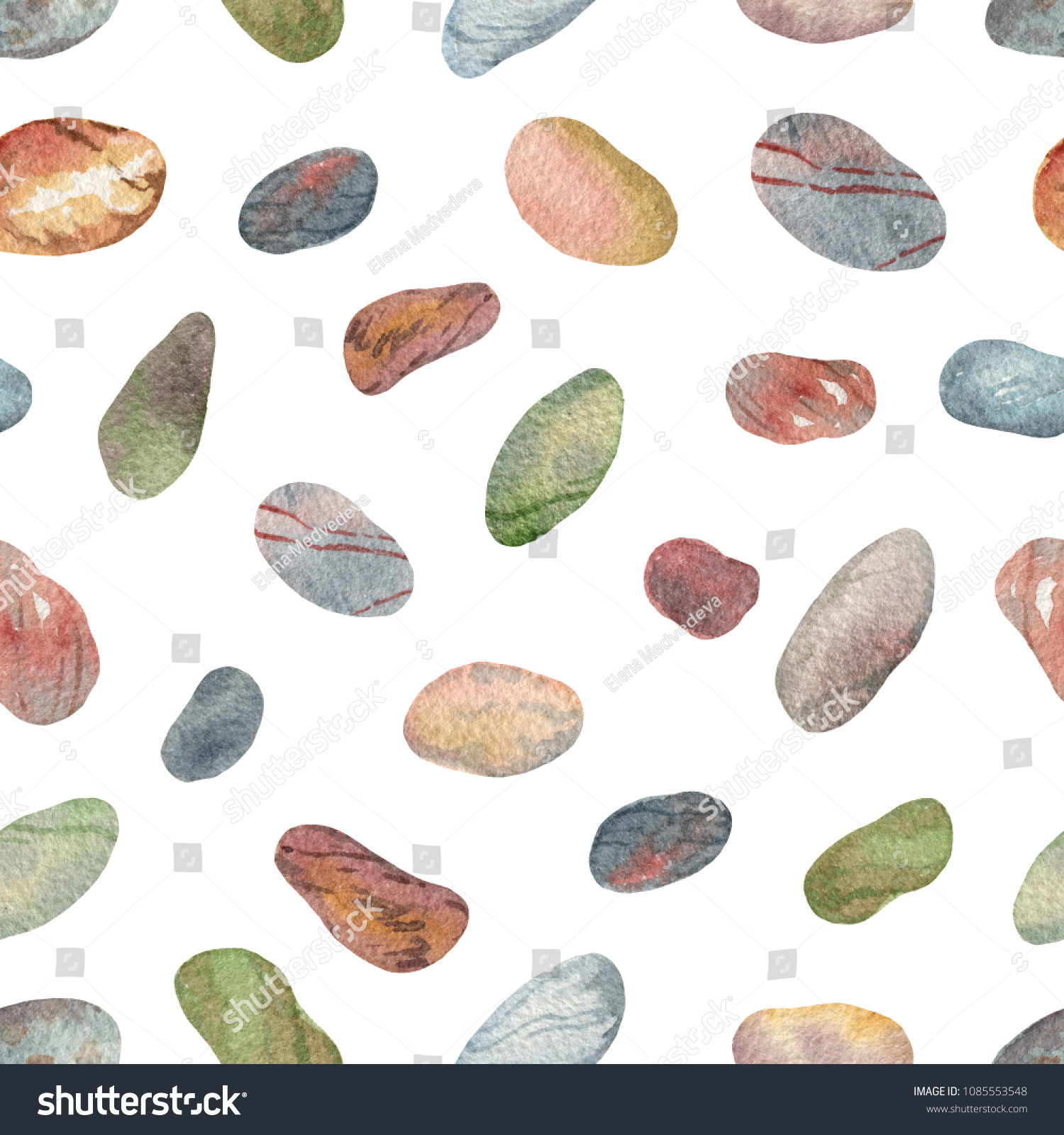 Watercolor Seamless Pattern Colored Decorative Stones Stock