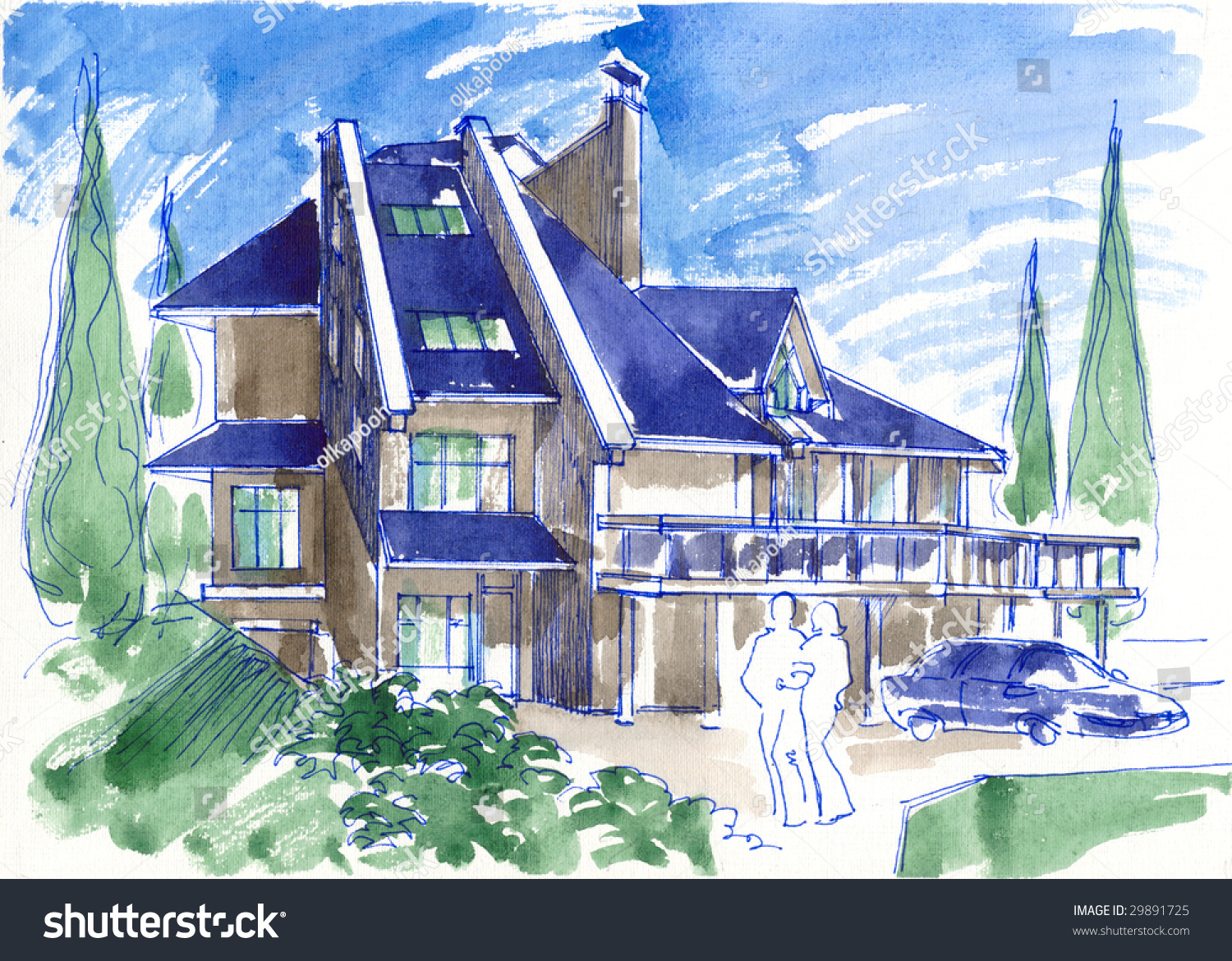 Watercolor Sketch Modern House Stock Illustration 29891725 ... Watercolor Sketch Modern House Stock Illustration 29891725 ... - ^