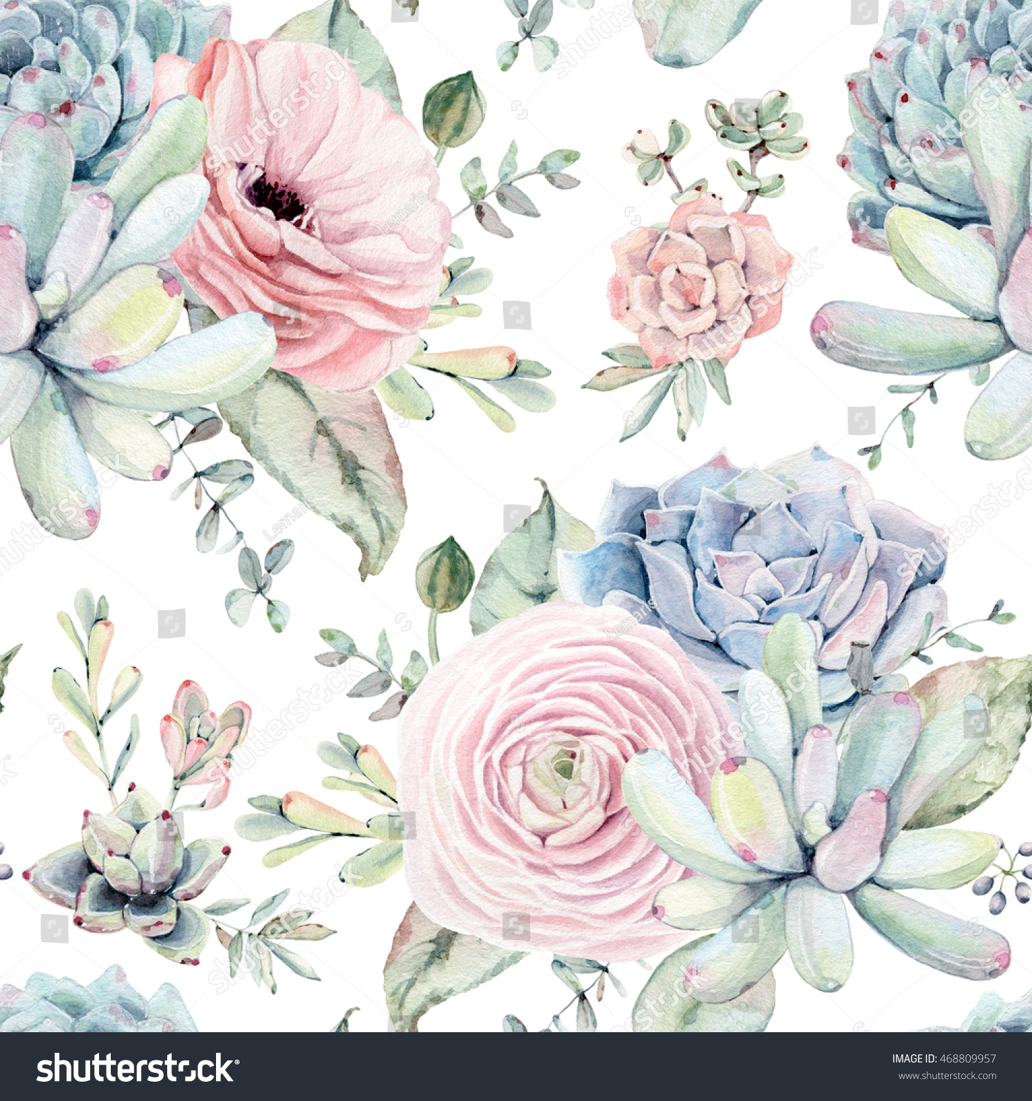 Watercolor Succulents Seamless Pattern Seamless Texture Stock ...