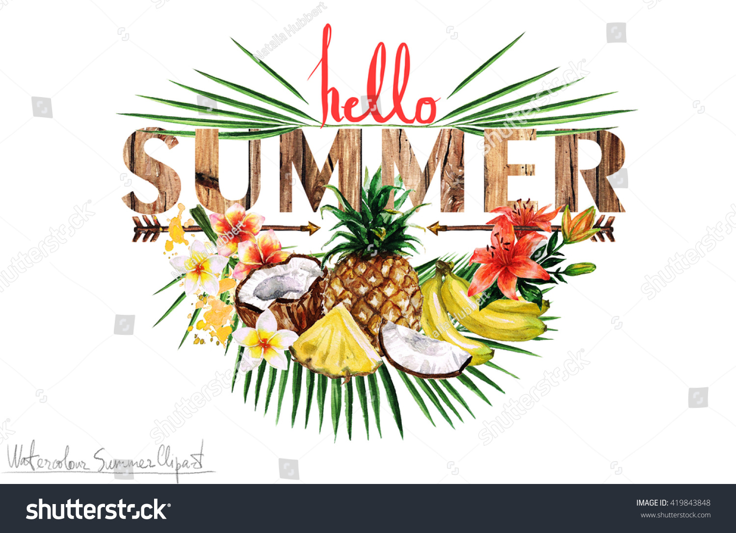 Watercolor Summer Clipart Hello Summer Stock Illustration 419843848 ...