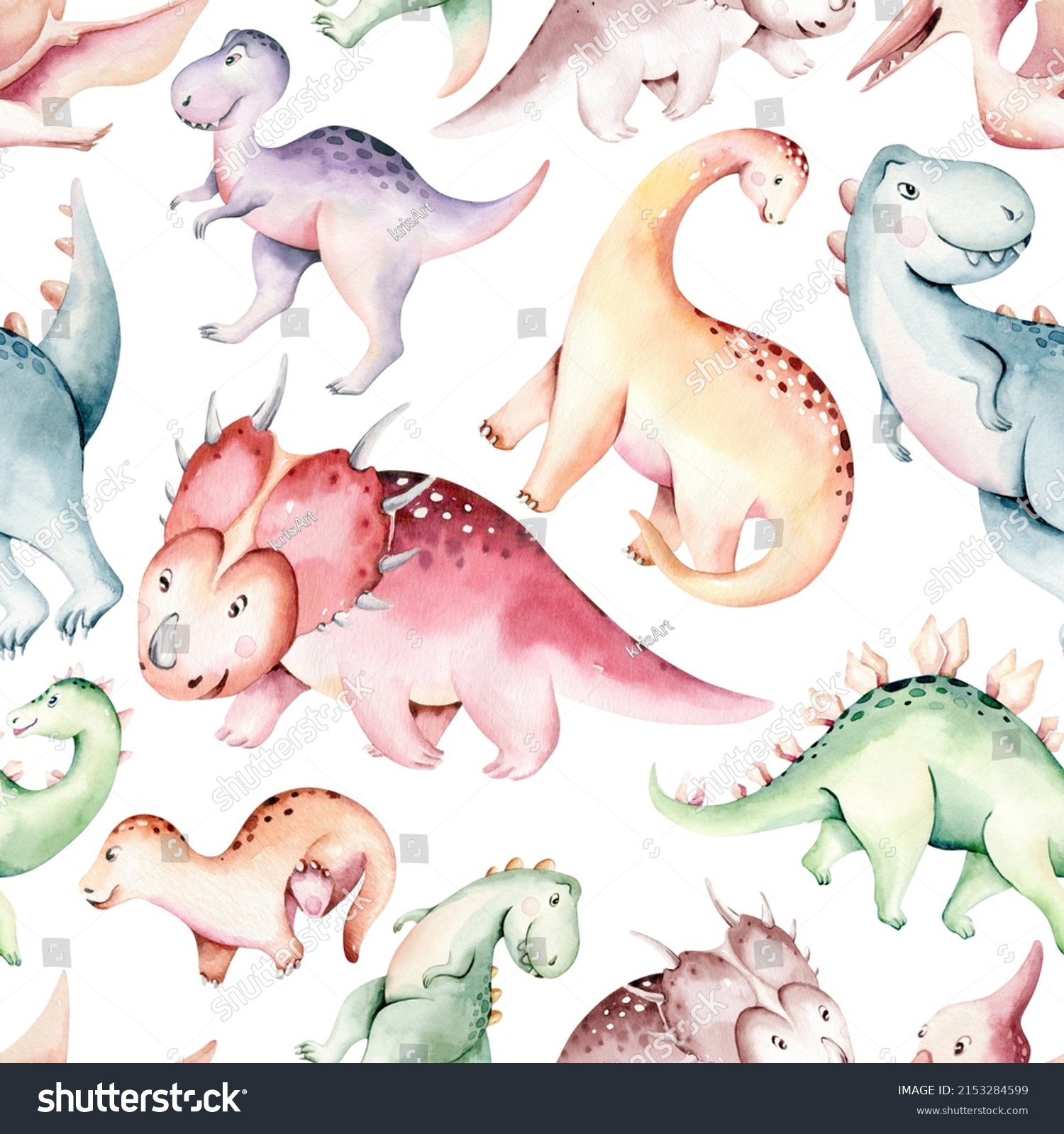 Watercolor Tyrannosaurus Rex Decorated Green Prehistoric Stock ...