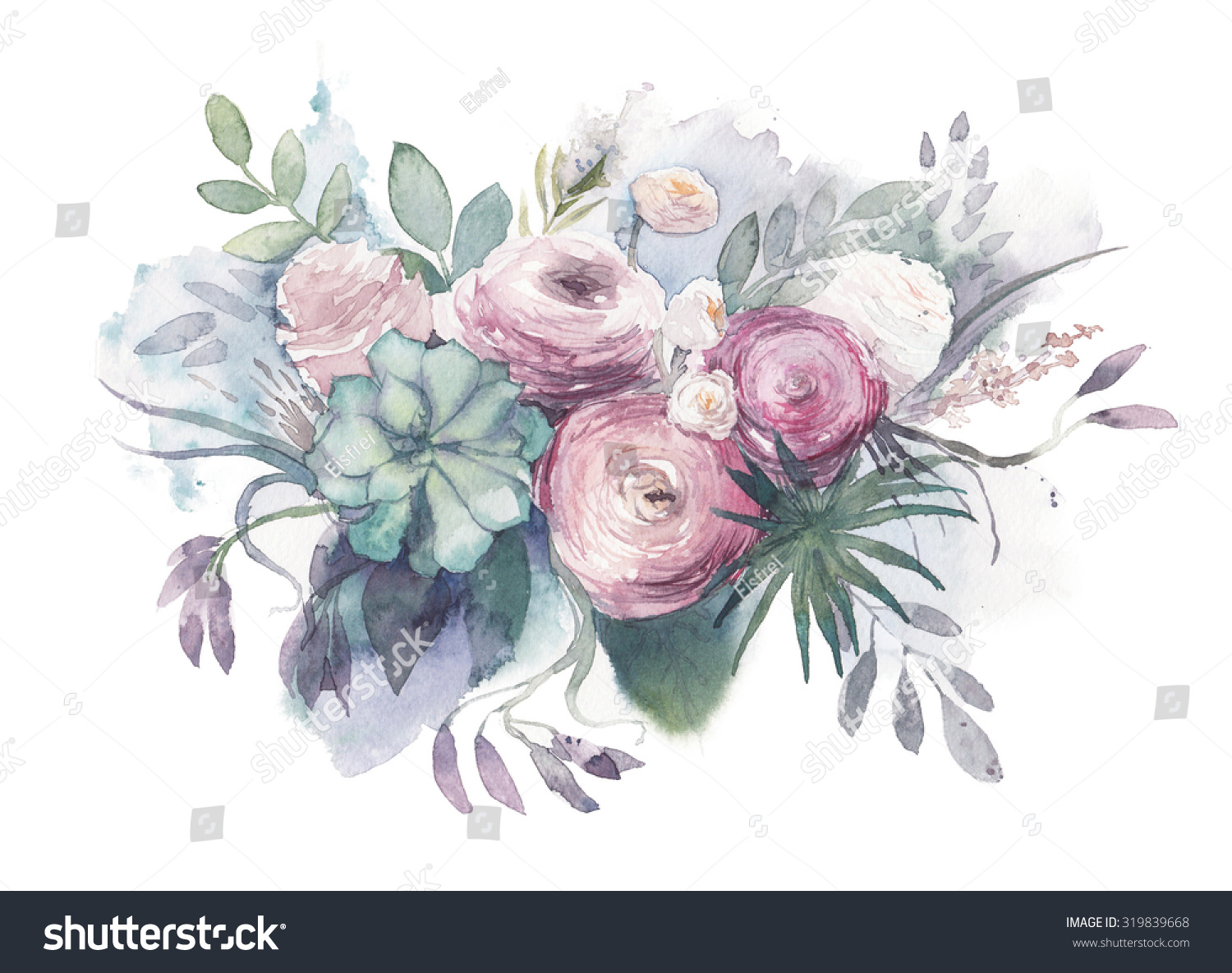 Watercolor Vintage Rustic Wedding Style Bouquet Stock Illustration