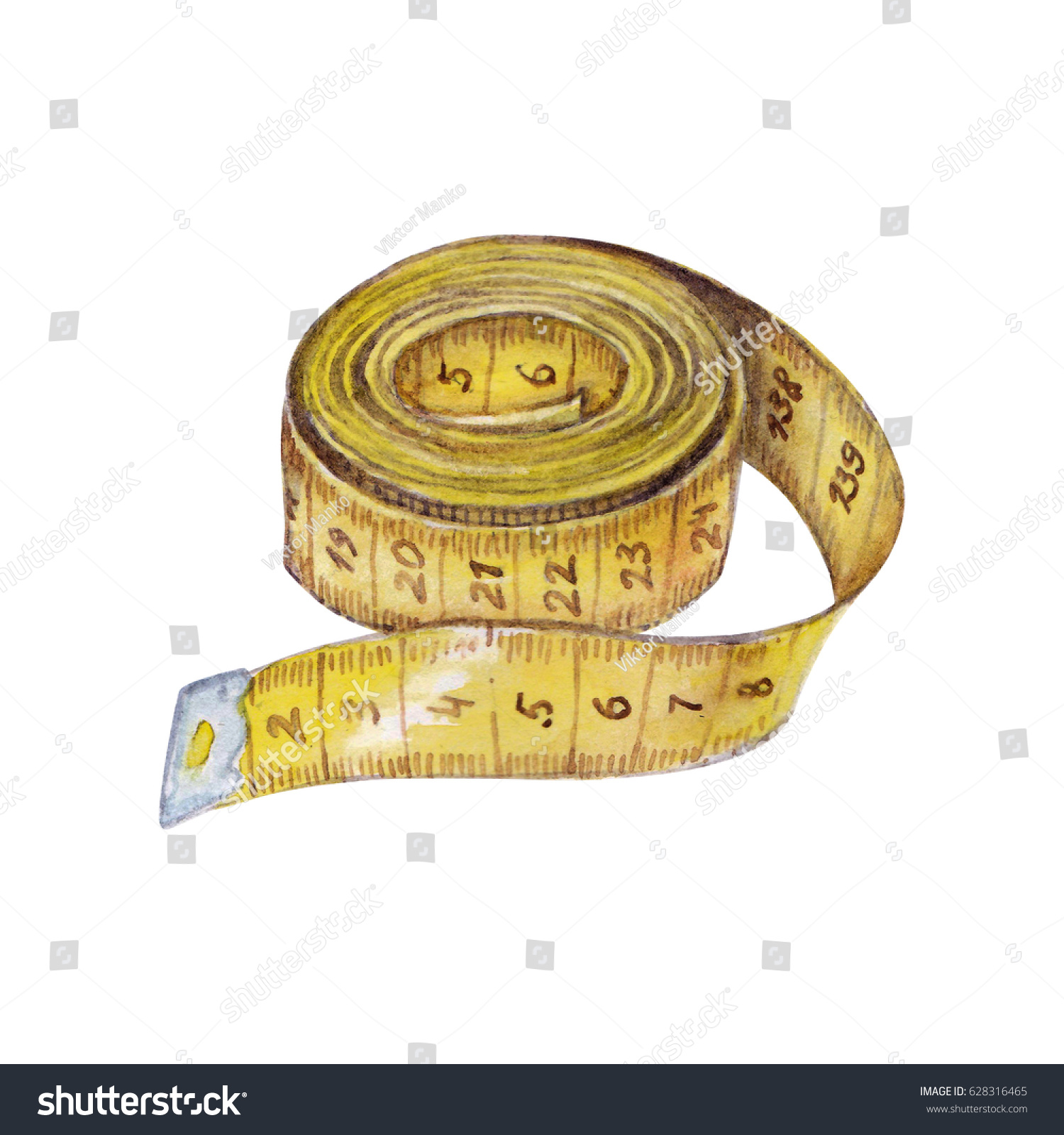 Download Watercolor Yellow Sewing Tape Measure On Stock Illustration 628316465 PSD Mockup Templates