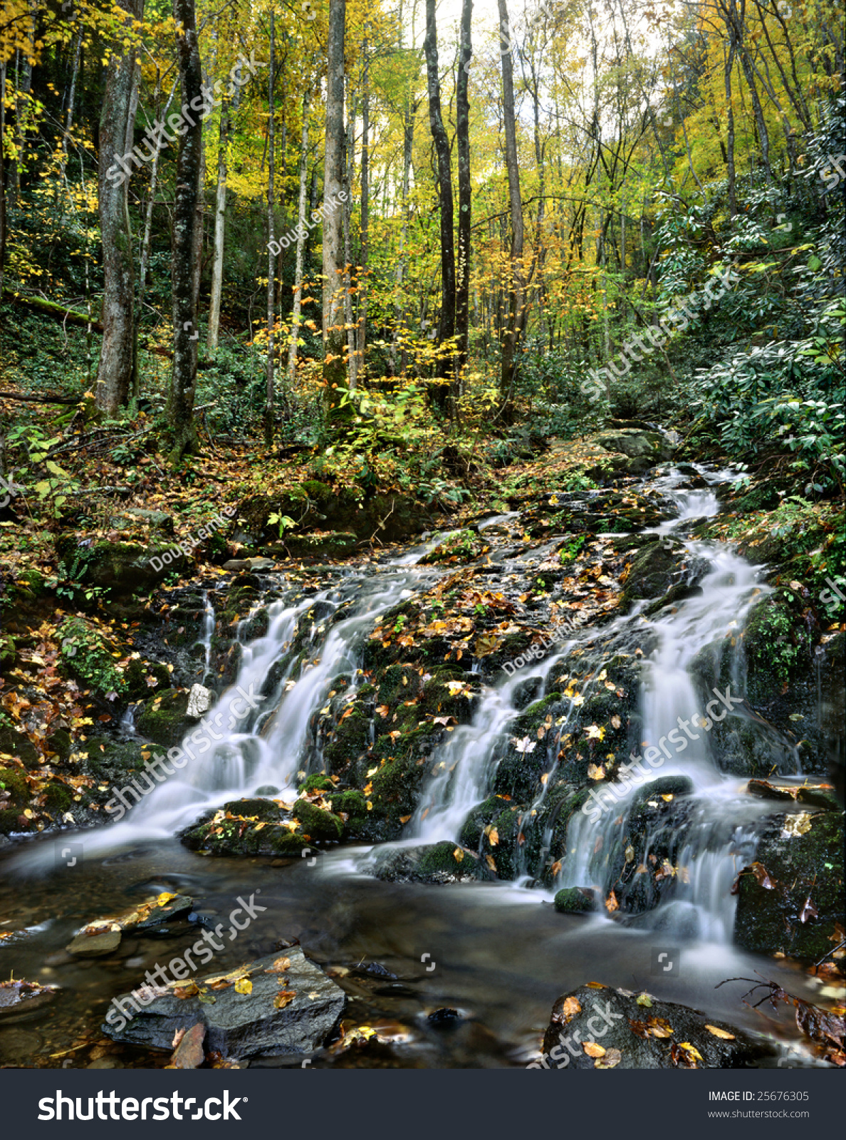 Waterfall And Autumn Foliage, Great Smoky Mountains National Park ...