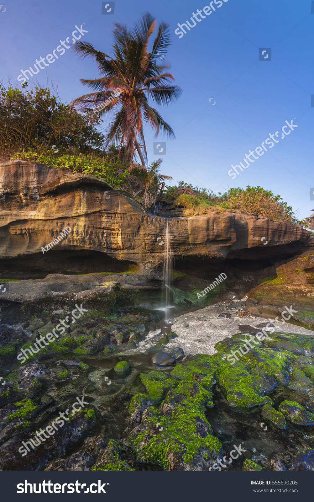 Waterfall Melasti Beach Tanah Bali Indonesia Stock Photo