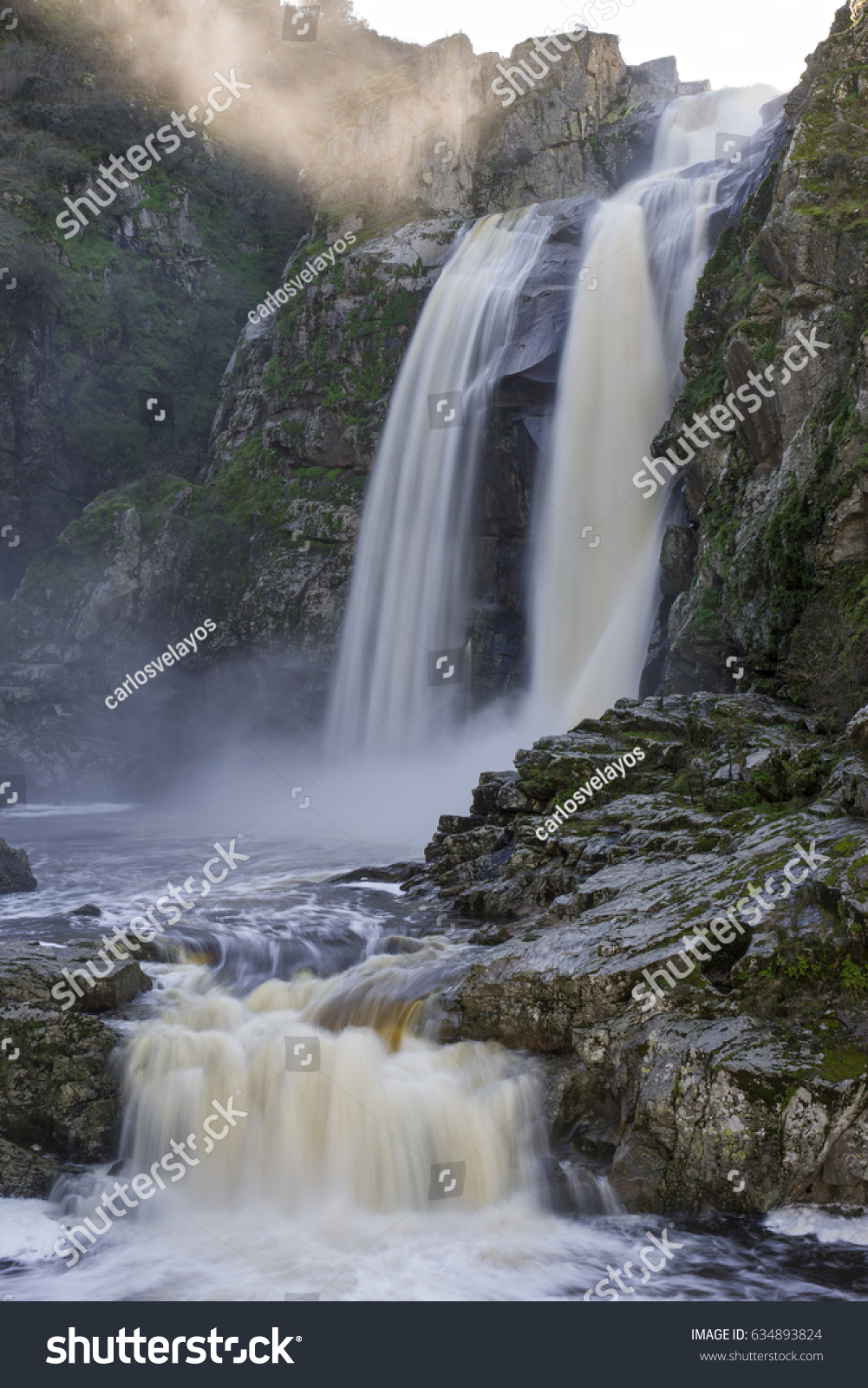 Waterfall River Uces Salamanca Spain Nature Stock Image 634893824